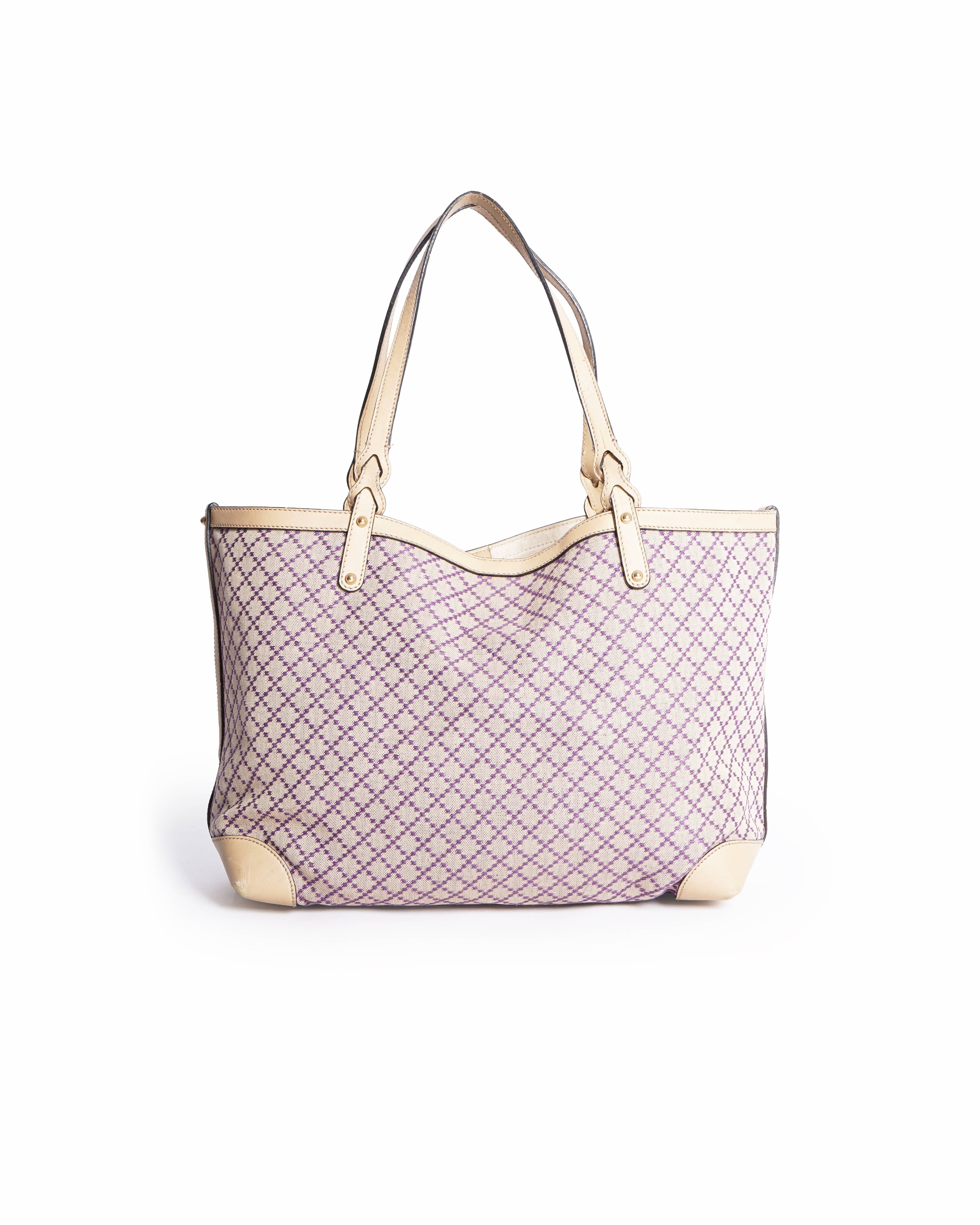 Gucci Beige/Purple Diamante Canvas Craft Original Tote Bag