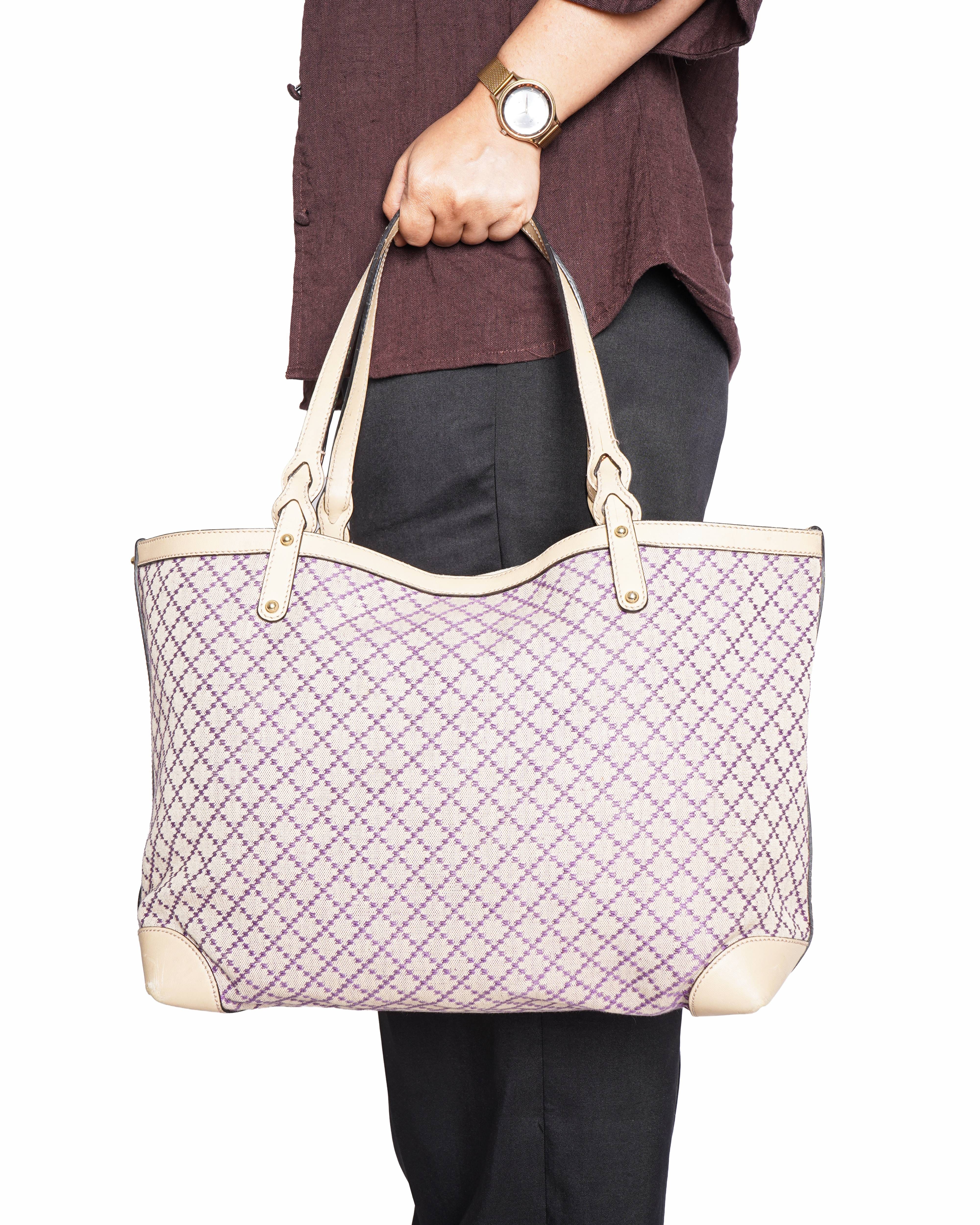 Gucci Beige/Purple Diamante Canvas Craft Original Tote Bag