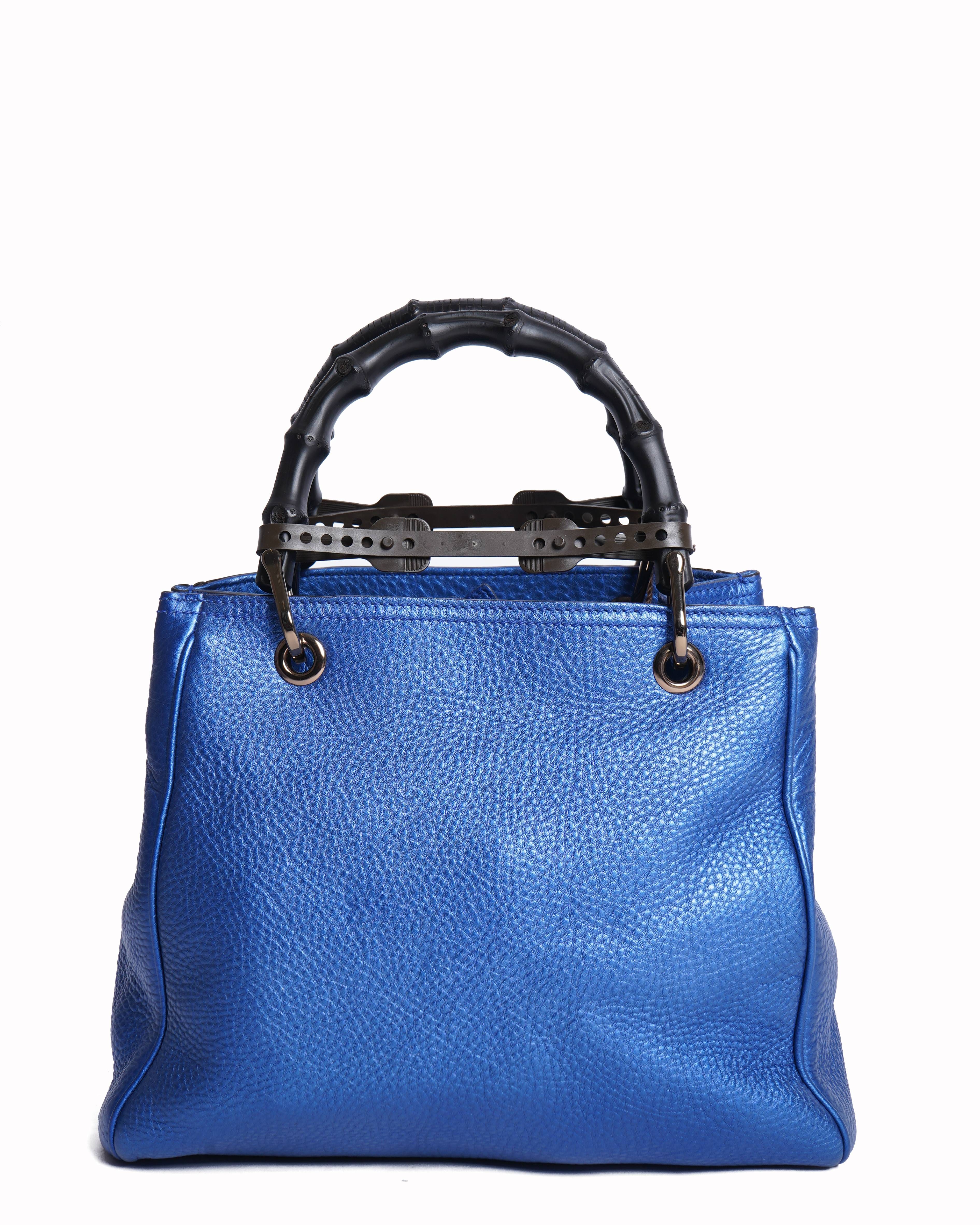 Gucci bamboo shopper tote in blue leather