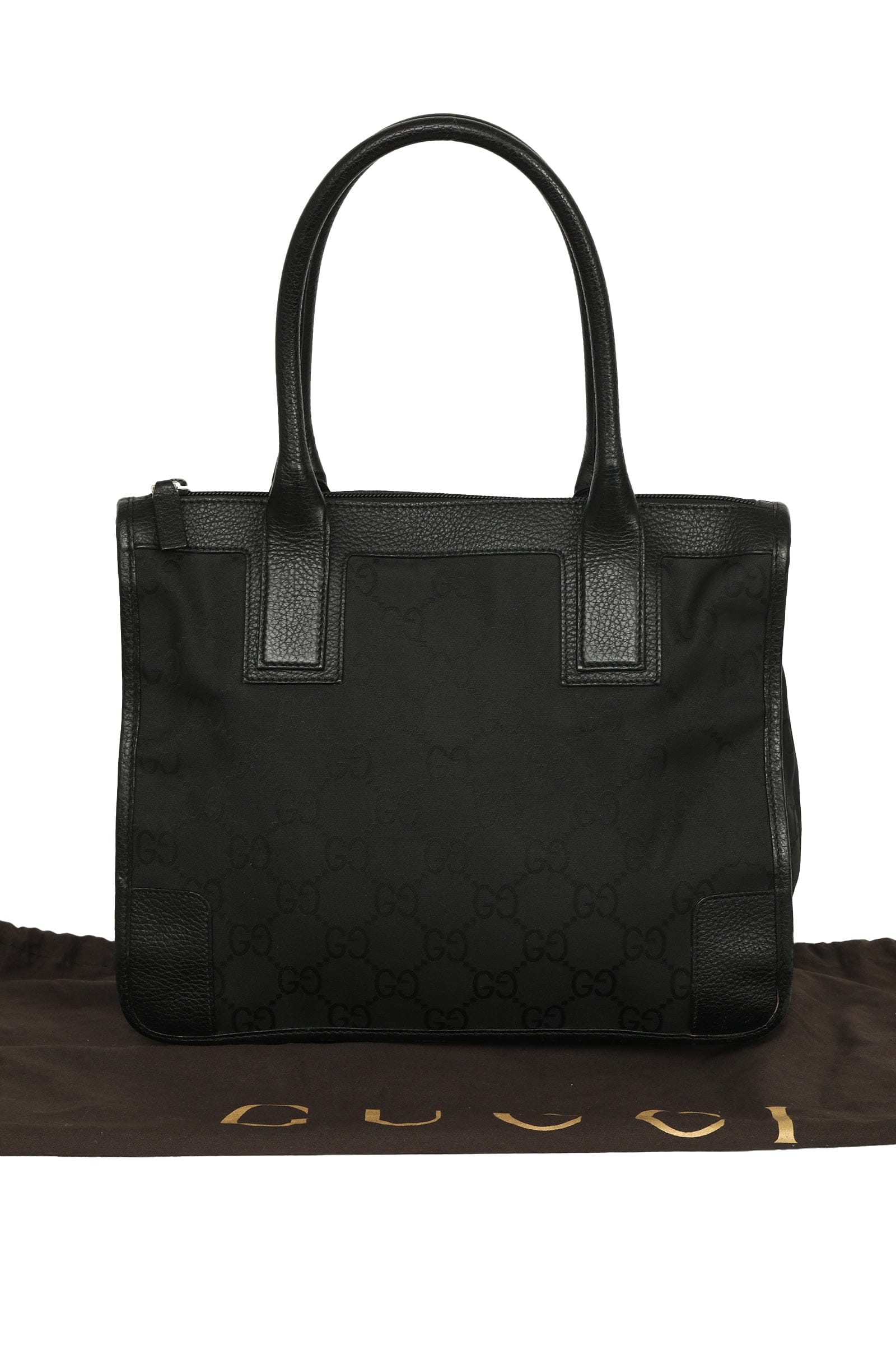 Gucci Black Leather And Canvas Monogram Tote Bag