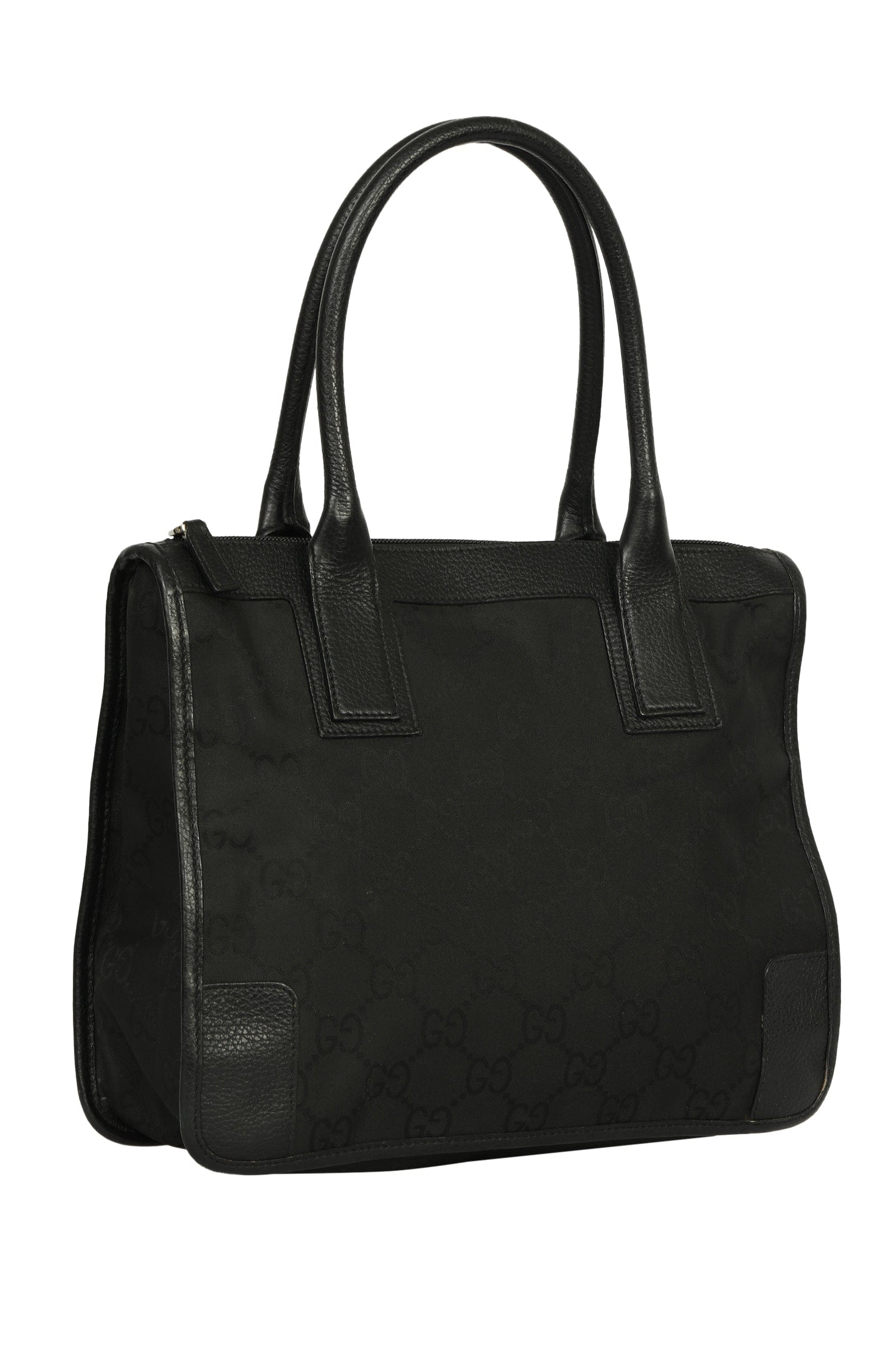 Gucci Black Leather And Canvas Monogram Tote Bag