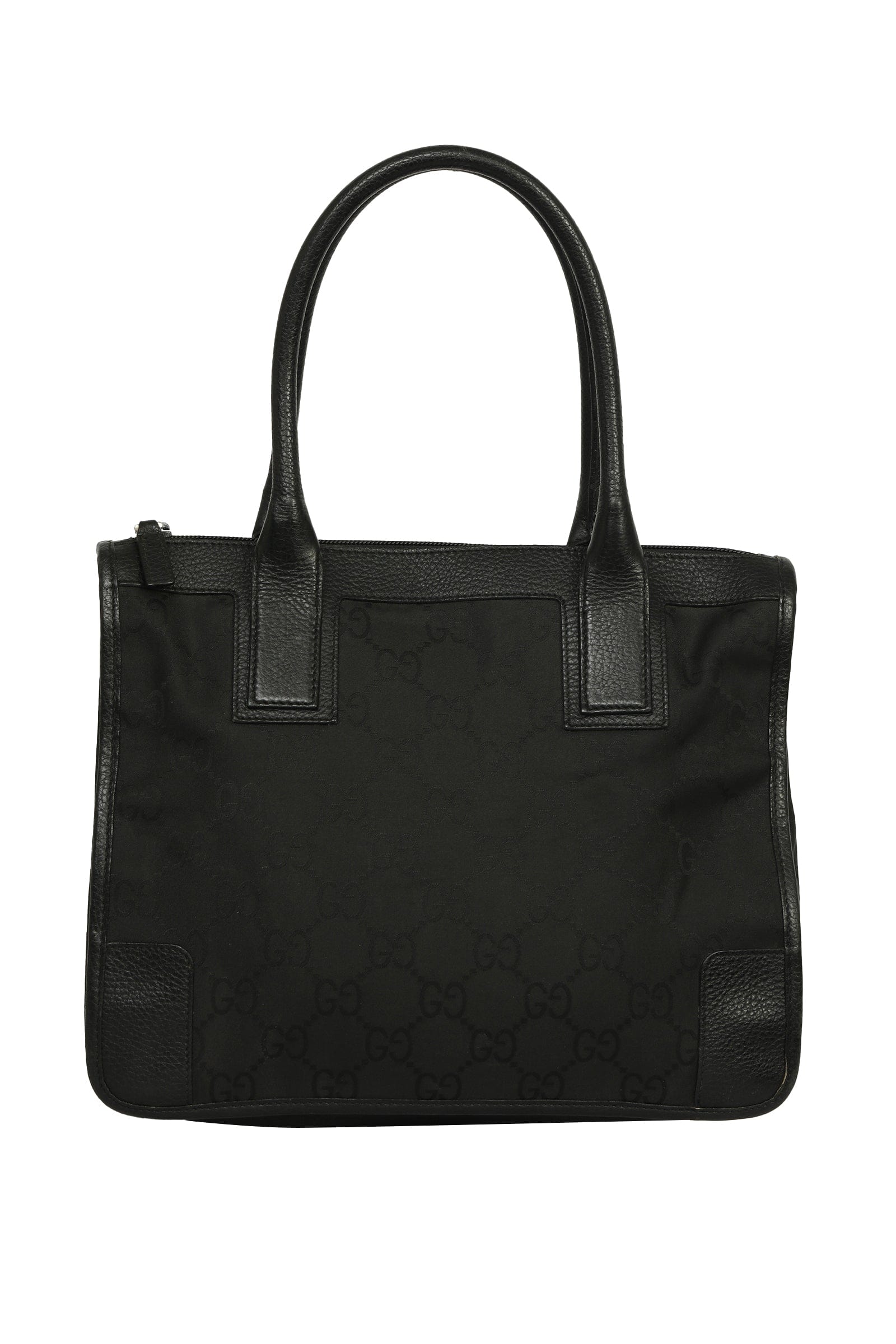 Gucci Black Leather And Canvas Monogram Tote Bag