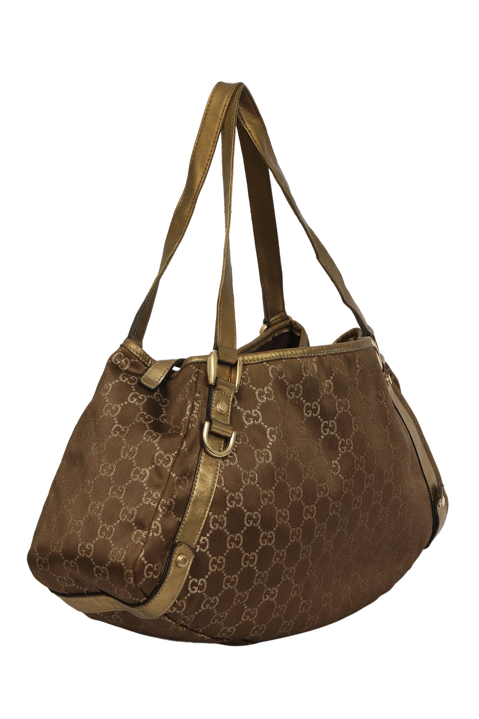 Gucci Gold Metallic Monogram Abbey D - Ring Tote