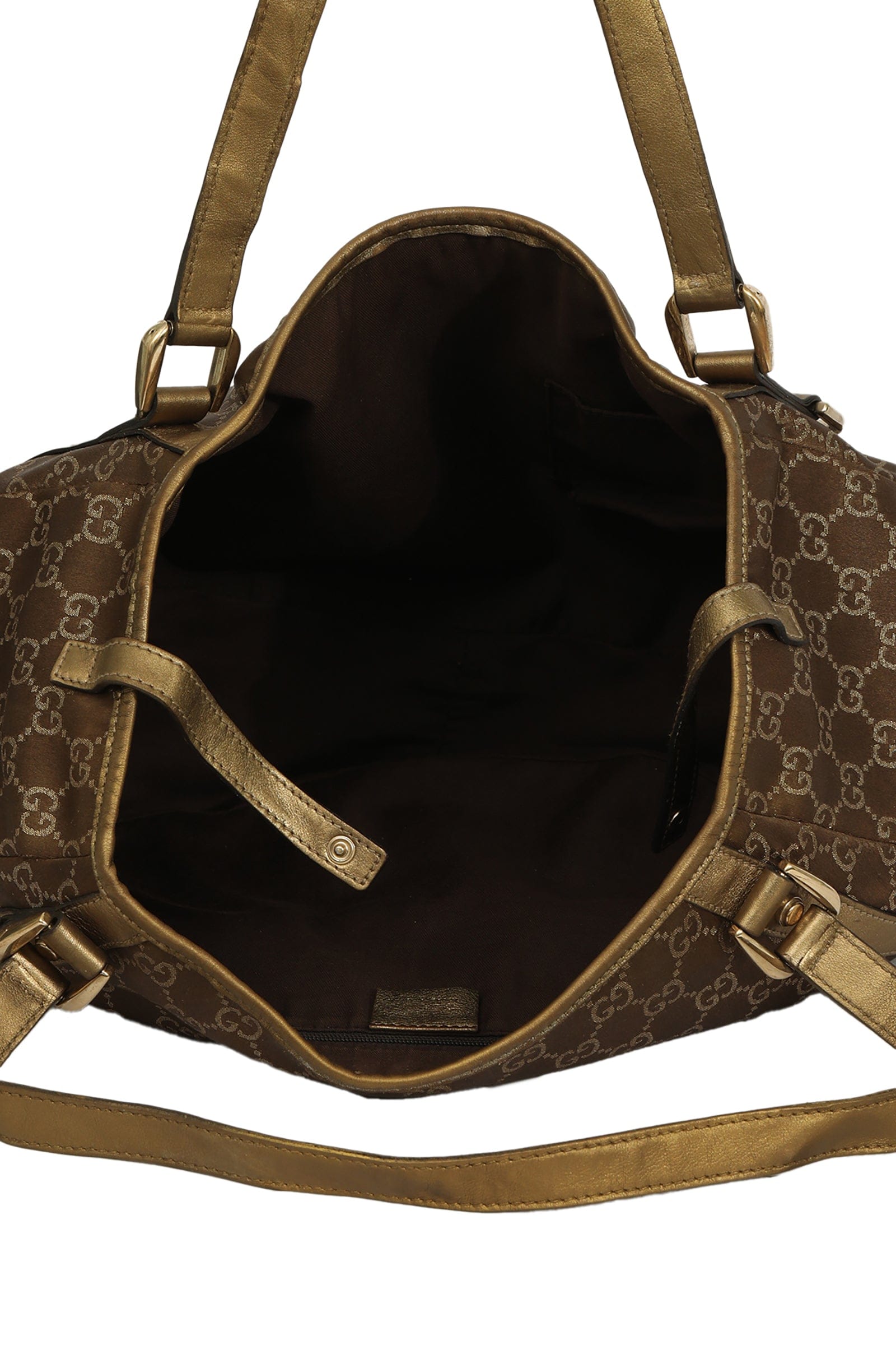 Gucci Gold Metallic Monogram Abbey D - Ring Tote
