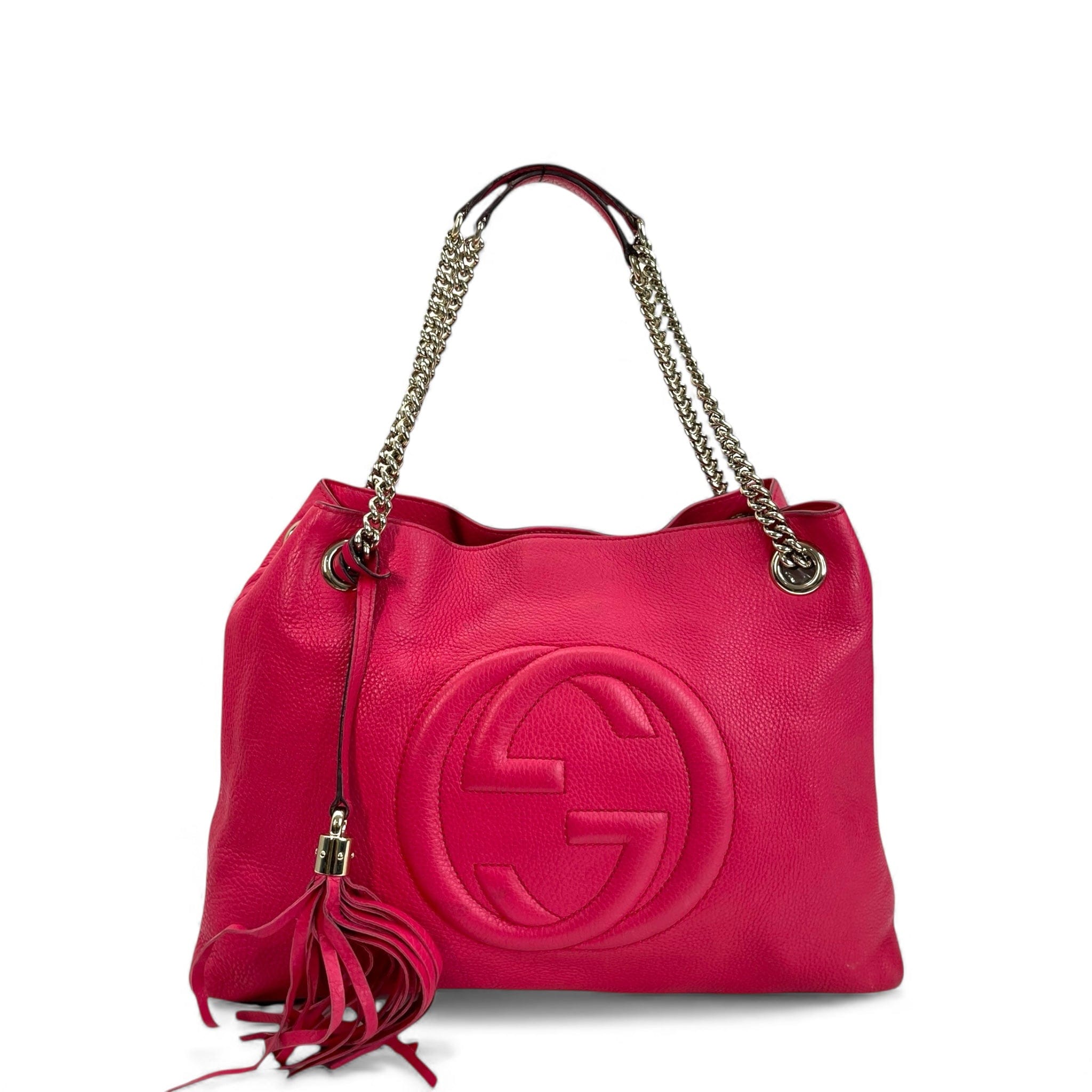 Gucci Medium Soho Chain Tote Fuchsia Pebbled Leather