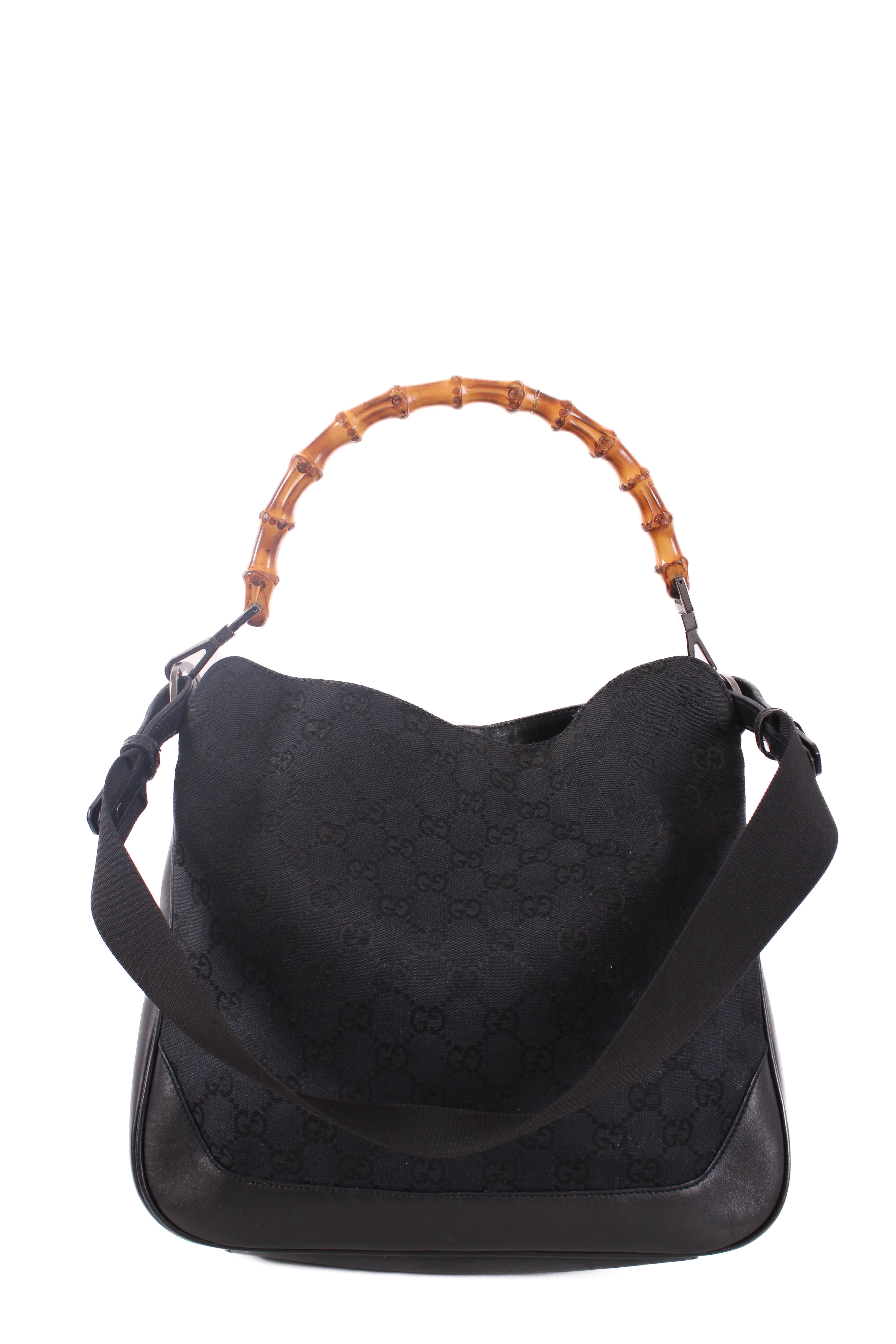 Gucci Canvas Bamboo Handbag Black