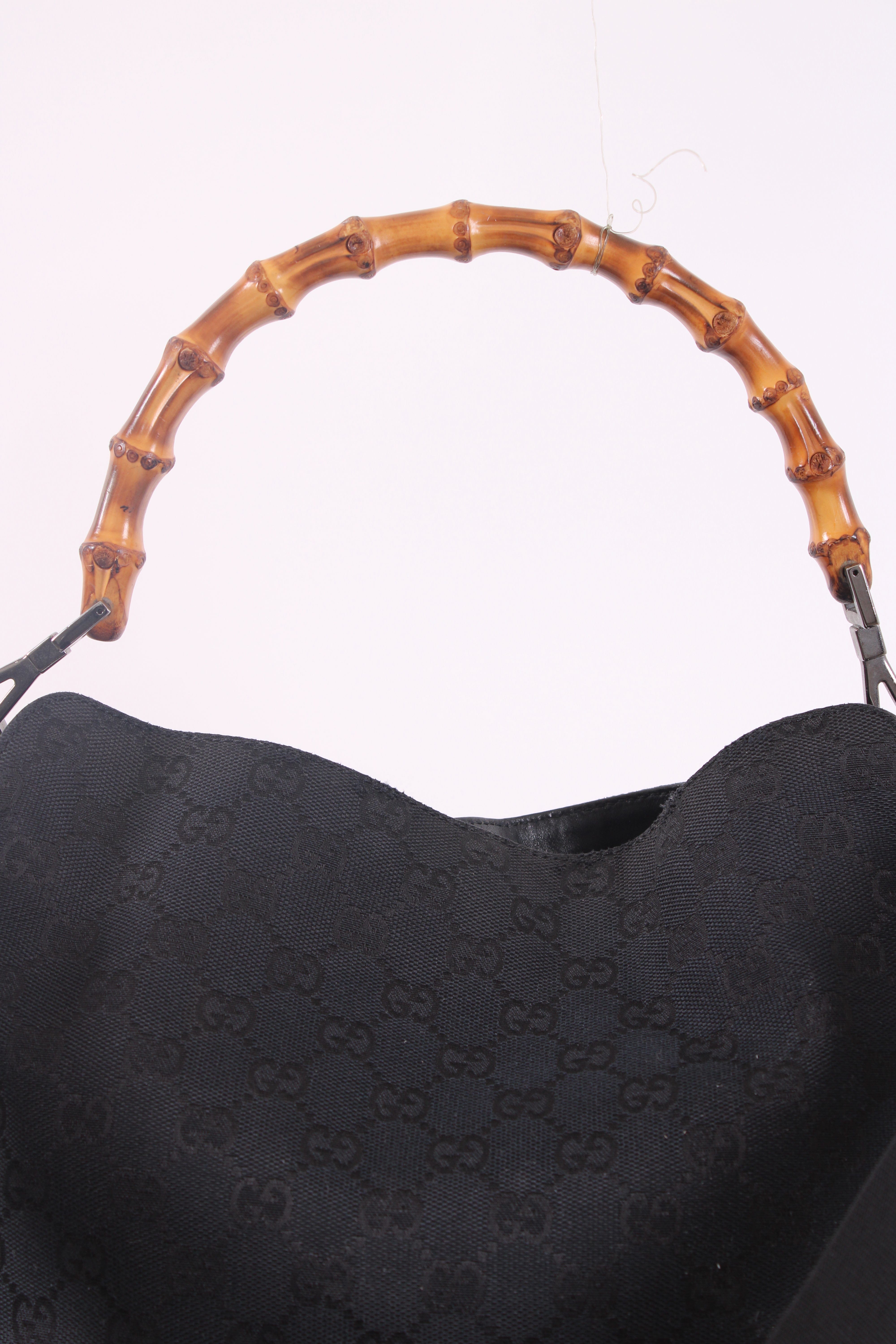 Gucci Canvas Bamboo Handbag Black