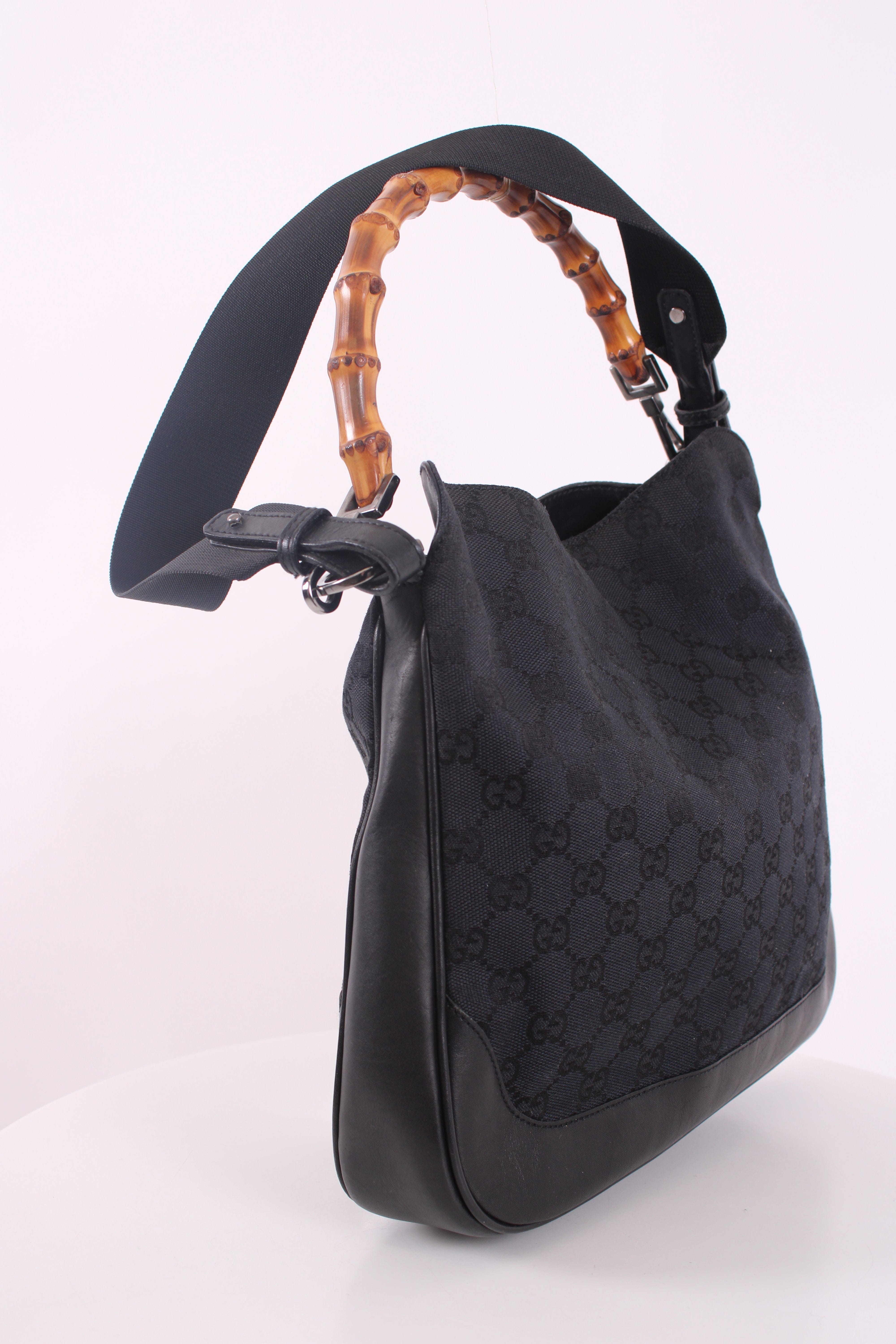 Gucci Canvas Bamboo Handbag Black
