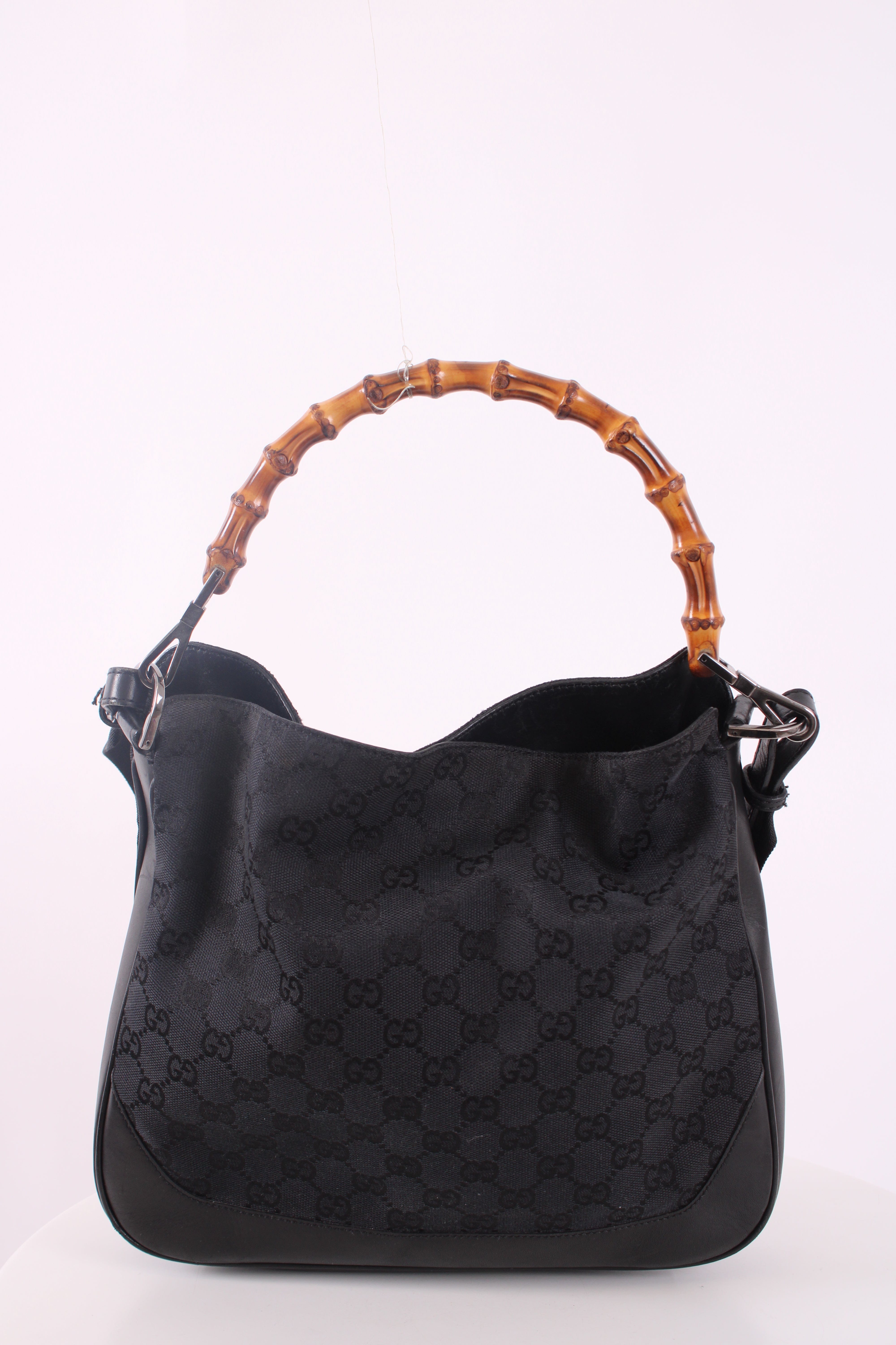 Gucci Canvas Bamboo Handbag Black