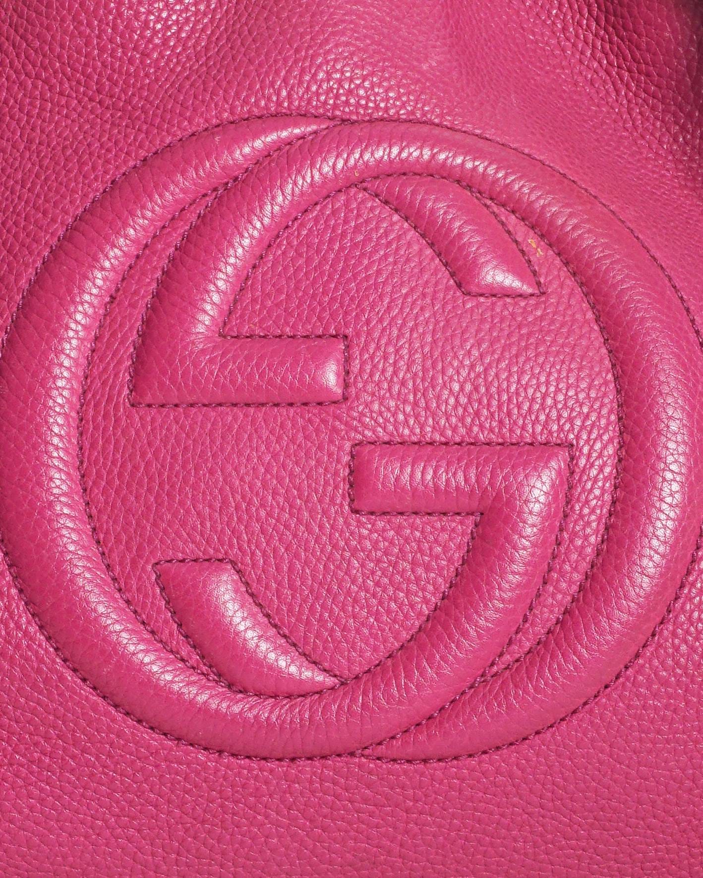 Gucci Fuchsia Pink Pebbled Leather Soho Interlocking G Chain Tote
