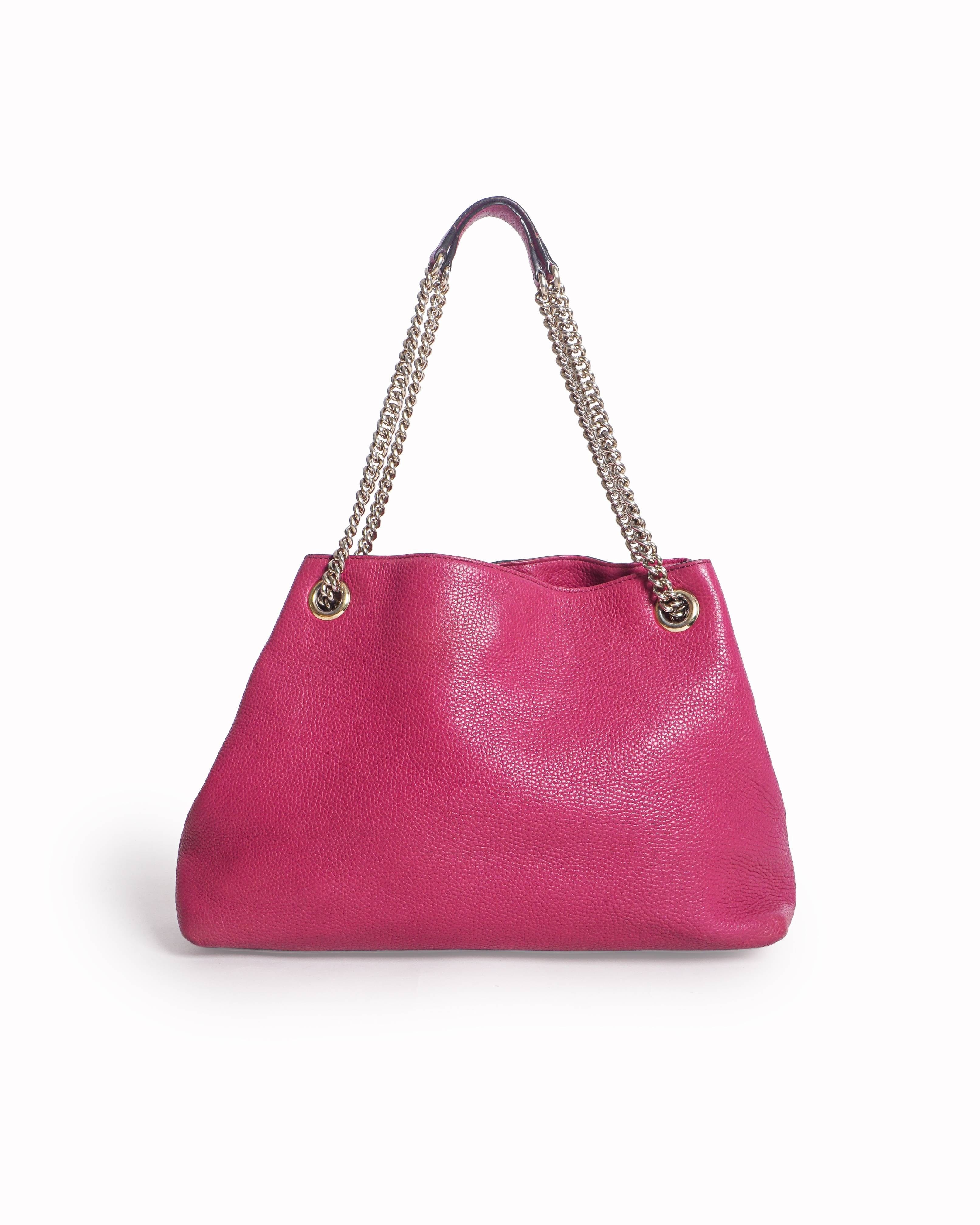 Gucci Fuchsia Pink Pebbled Leather Soho Interlocking G Chain Tote