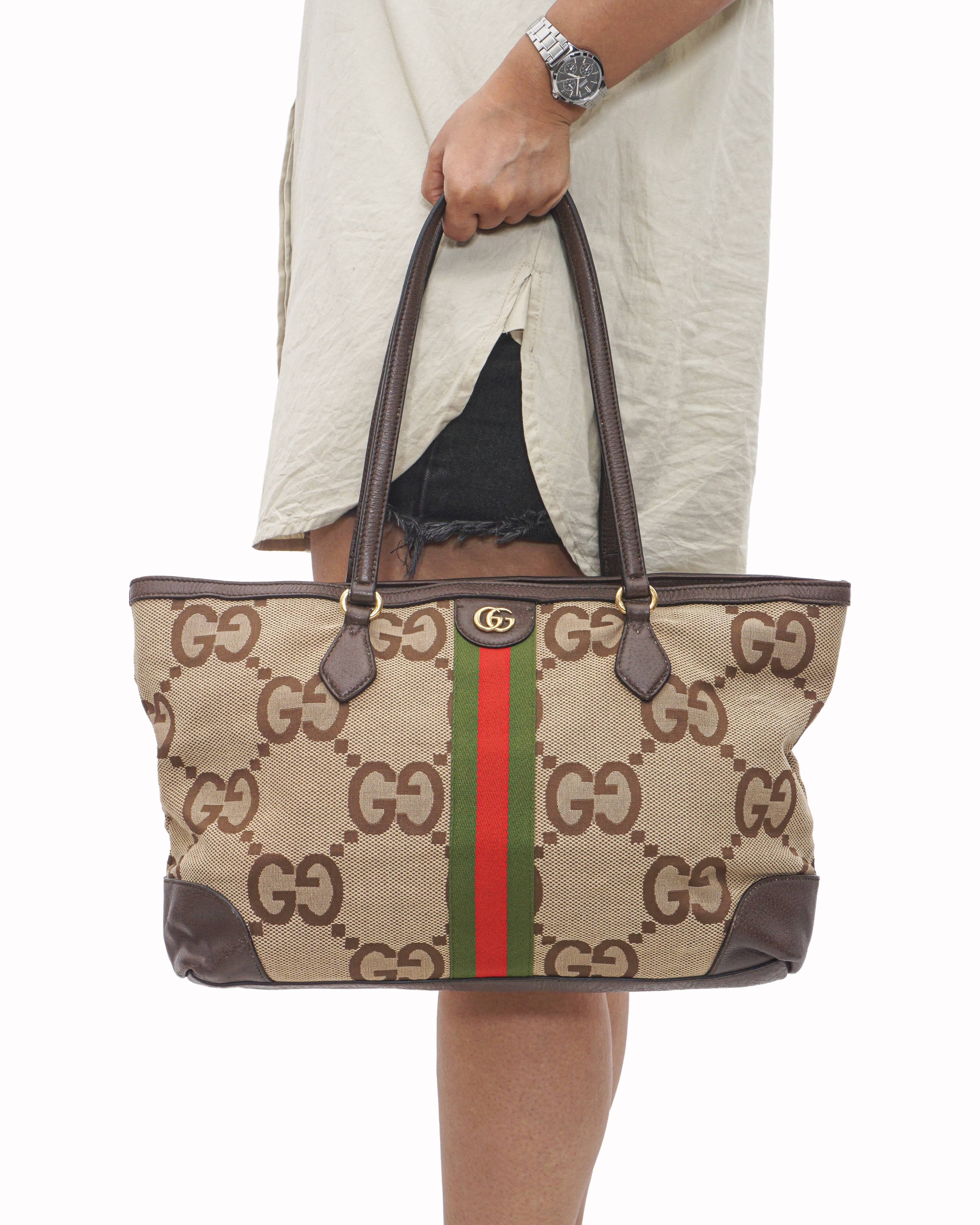Gucci Jumbo GG Canvas Web Stripe Tote Bag