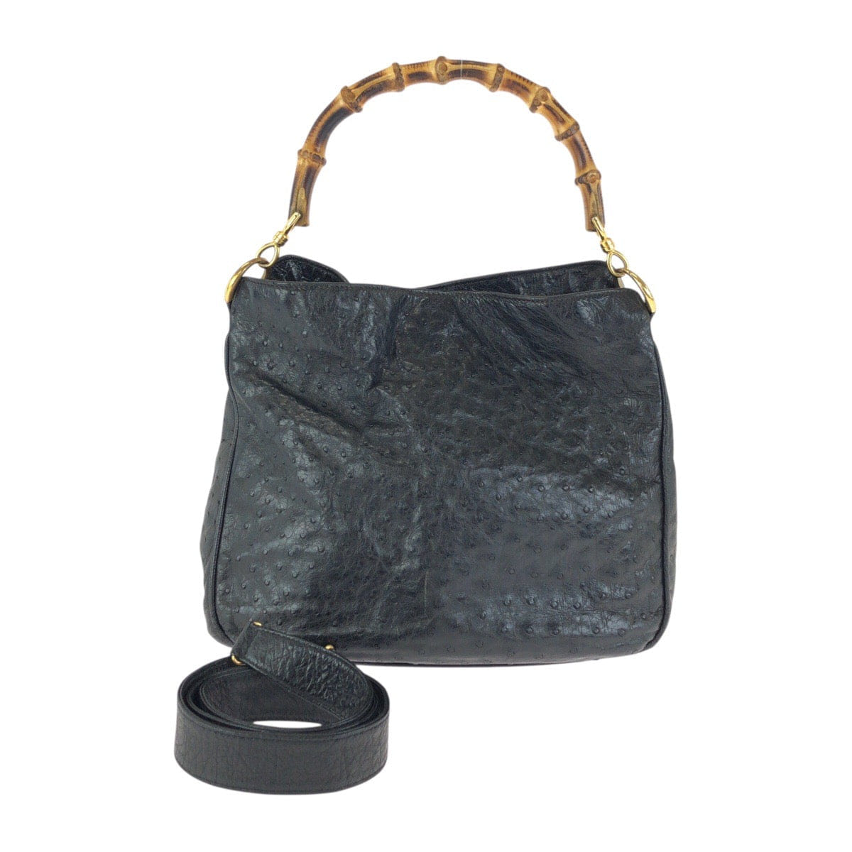 Gucci Vintage Bamboo Ostrich Handbag
