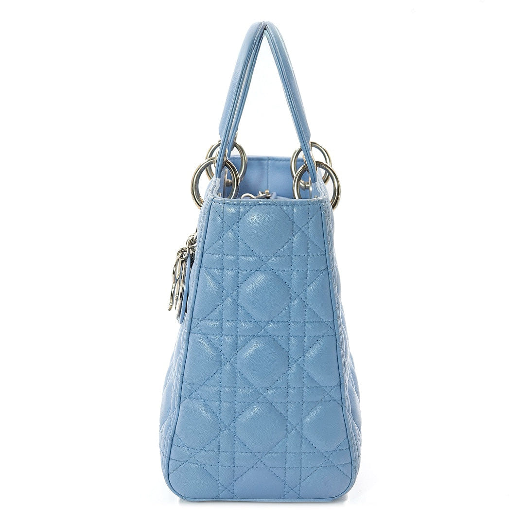 Dior Lady Dior Medium Bag in Blue Cannage Lambskin with Silver Tone Hardware
