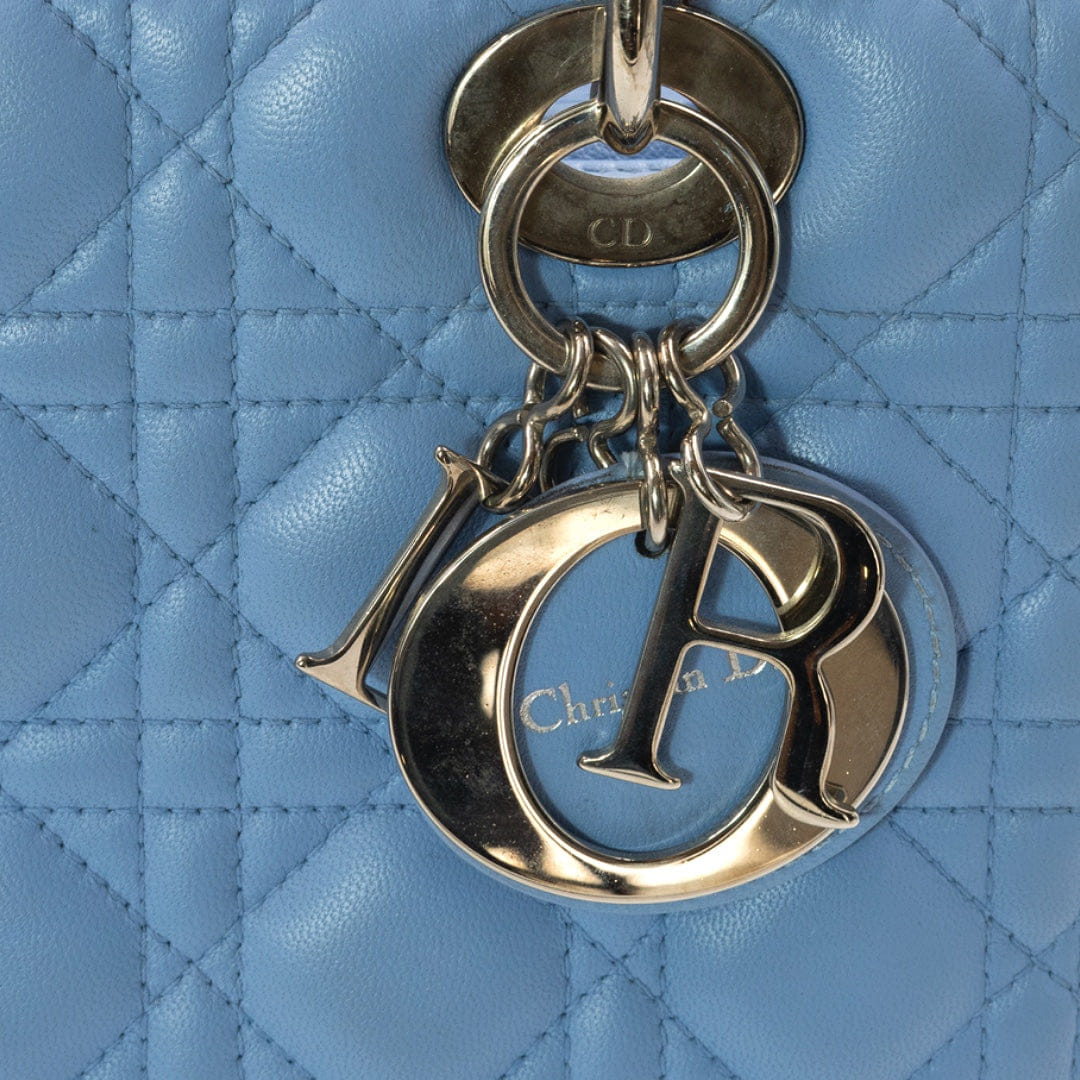 Dior Lady Dior Medium Bag in Blue Cannage Lambskin with Silver Tone Hardware