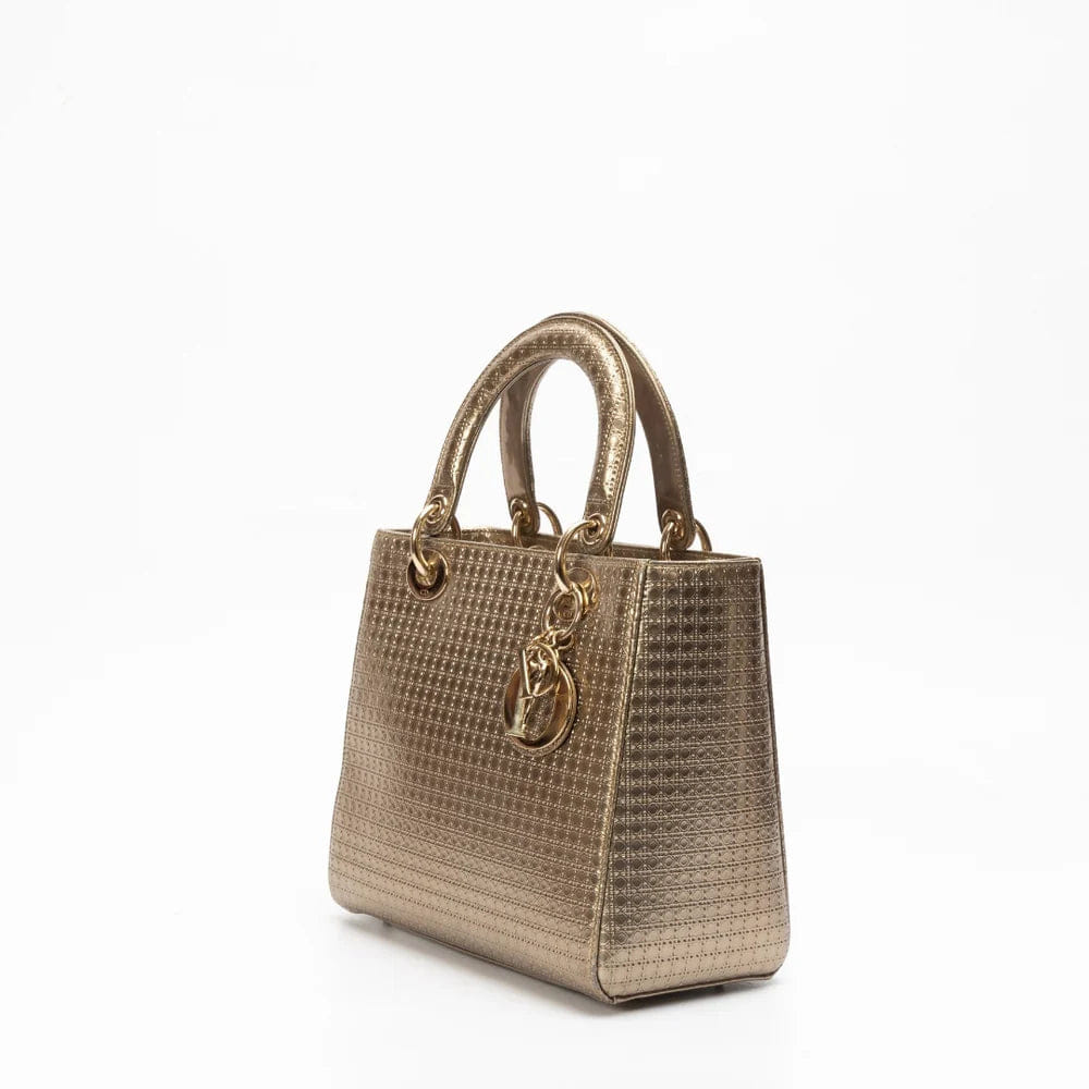 Dior Gold Micro Cannage Patent Leather Medium Lady Dior