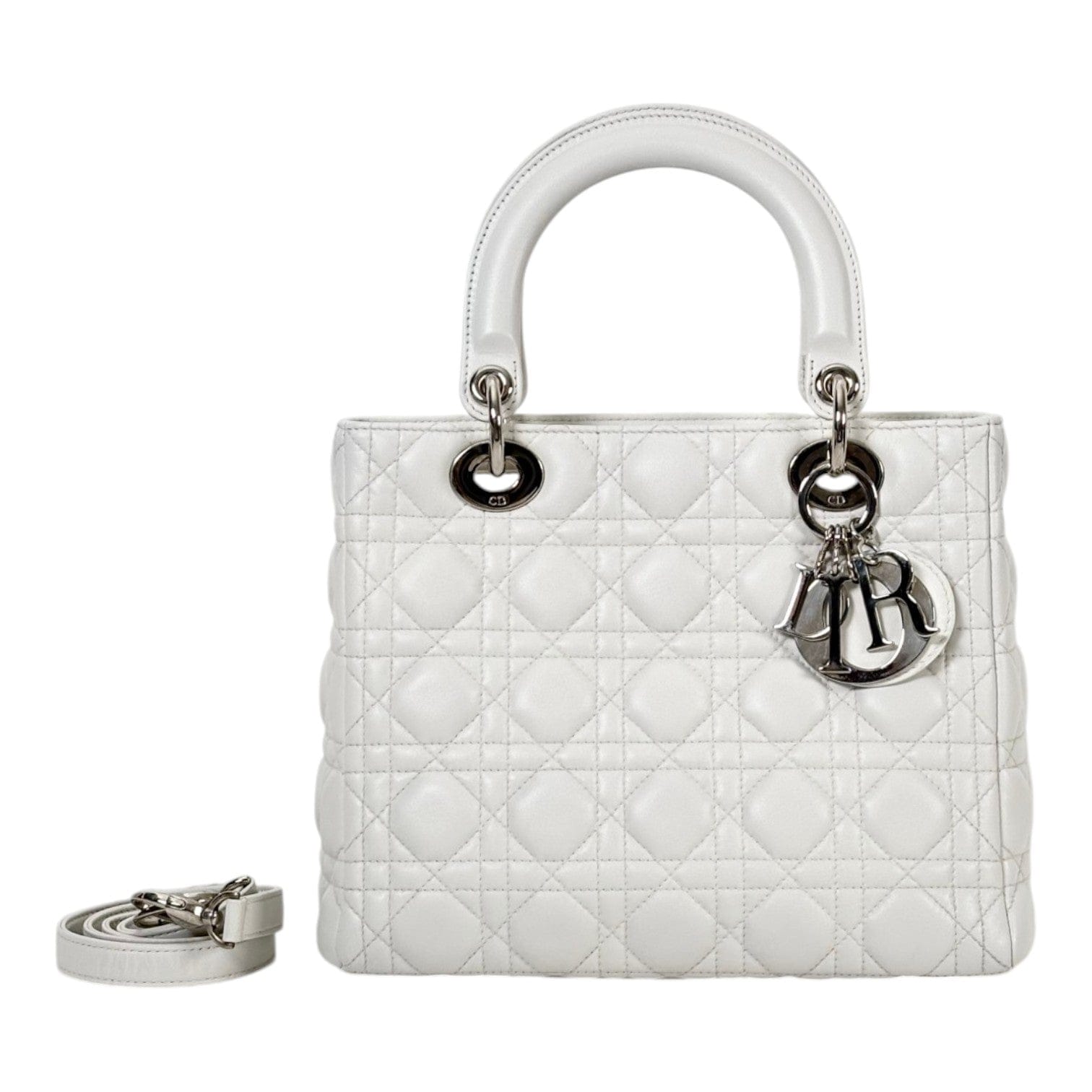Dior White Medium Lady Dior in Lambskin