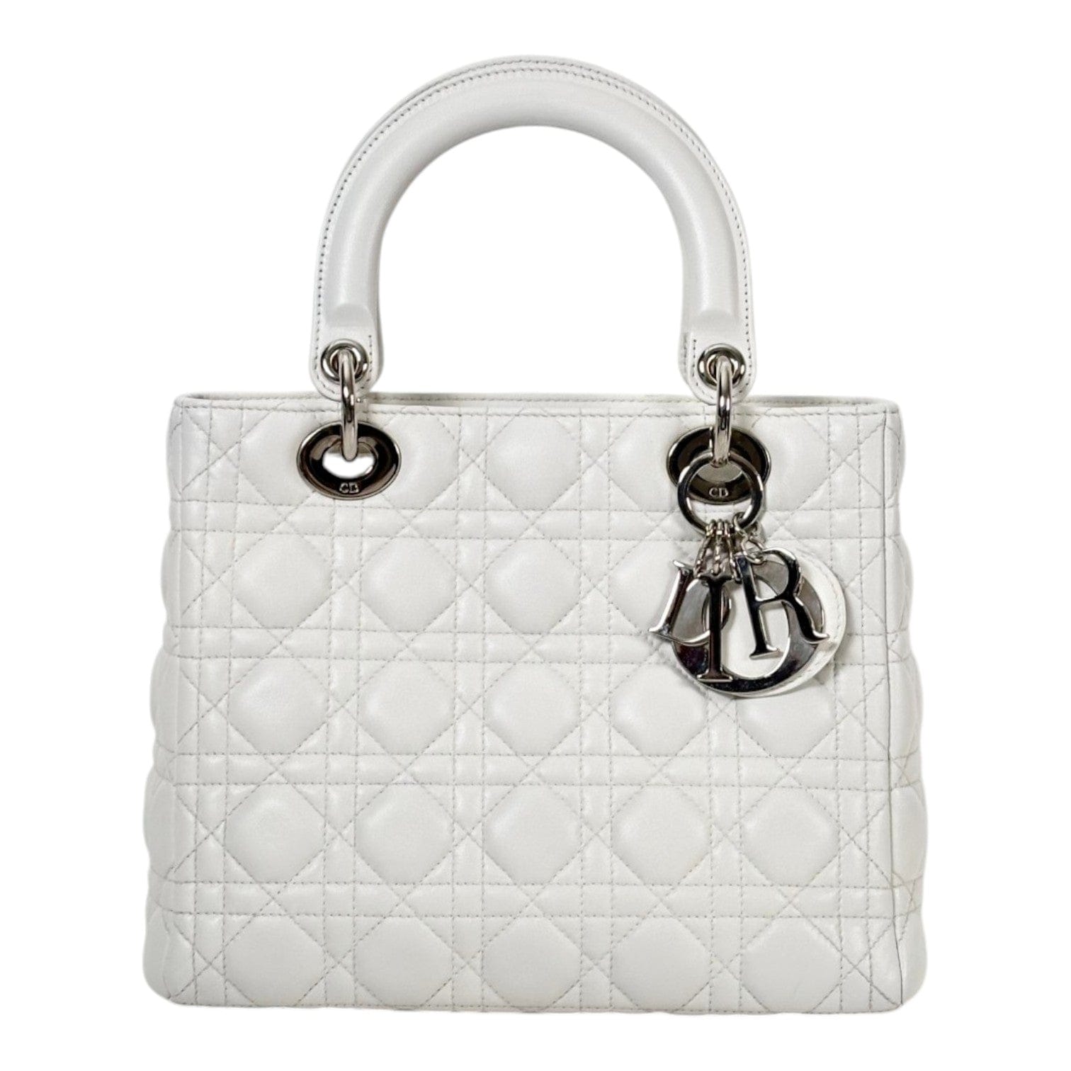 Dior White Medium Lady Dior in Lambskin