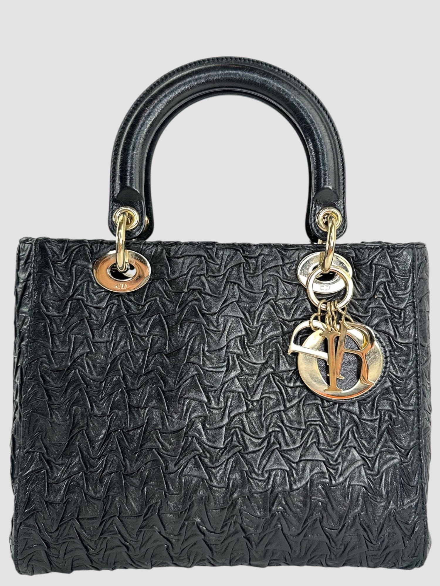 Dior Christian Dior Black Wavy Crinkled Leather Lady Dior