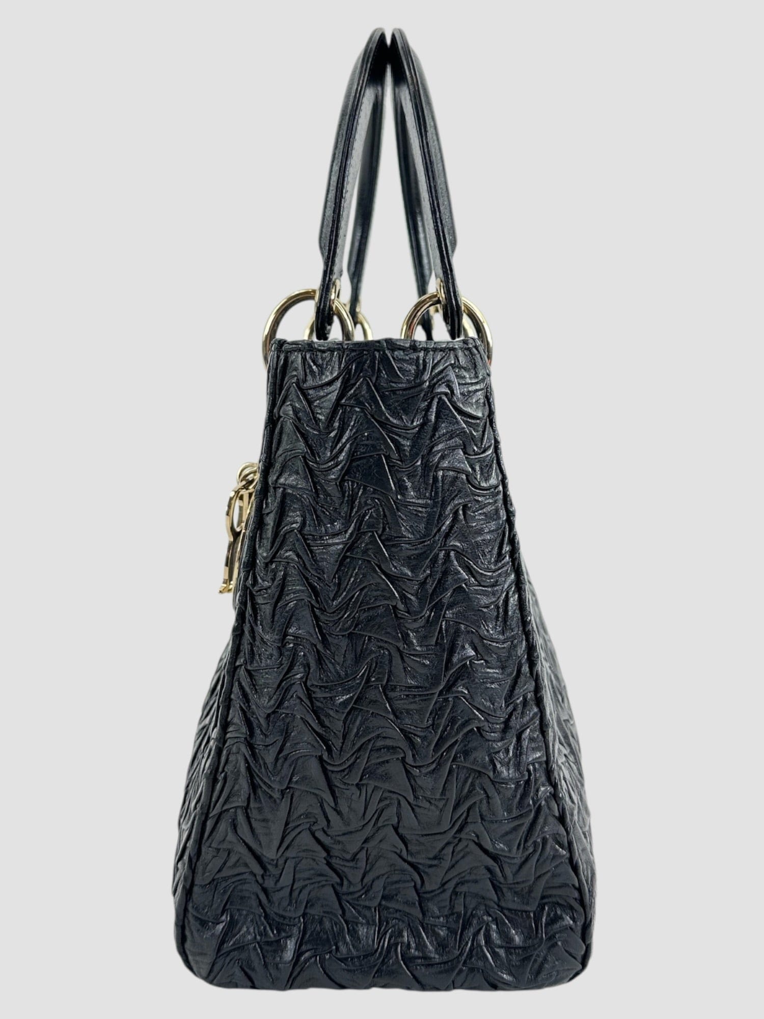 Dior Christian Dior Black Wavy Crinkled Leather Lady Dior