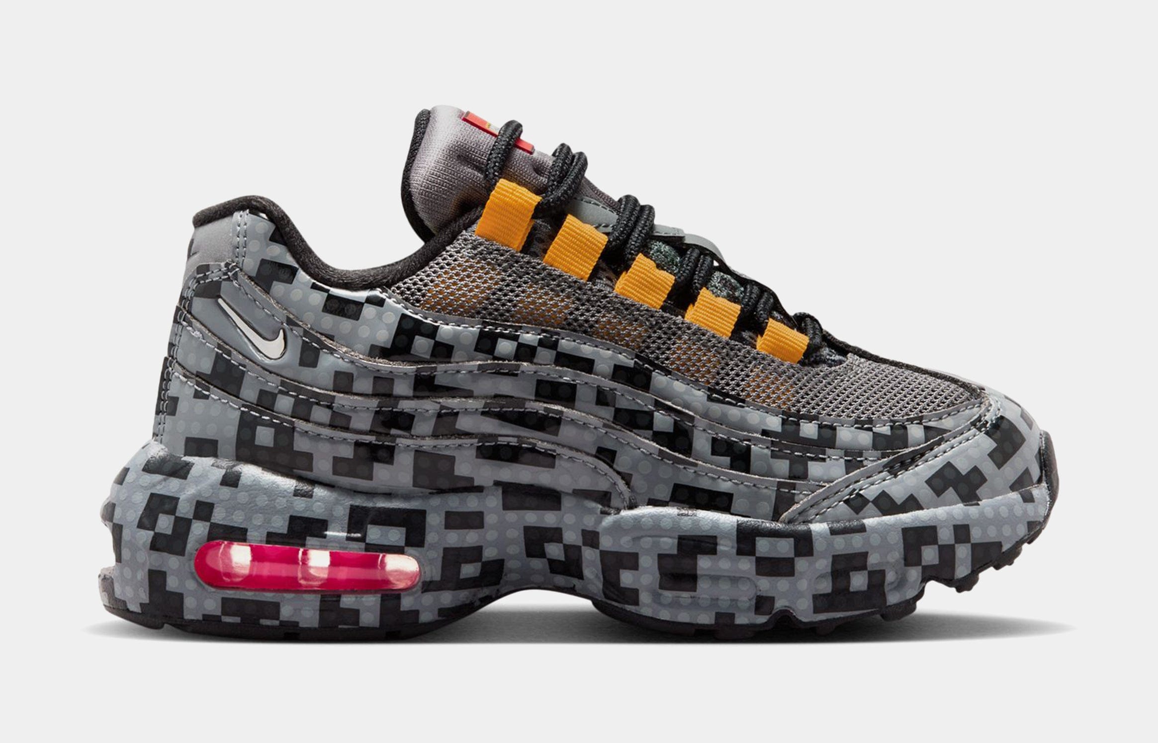 Nike LEGO x Air Max 95 Brick Pixel Preschool Lifestyle Shoes (Smoke Grey/Metallic Silver/Black/University Gold/Volt/Hyper Pink) Free Shipping