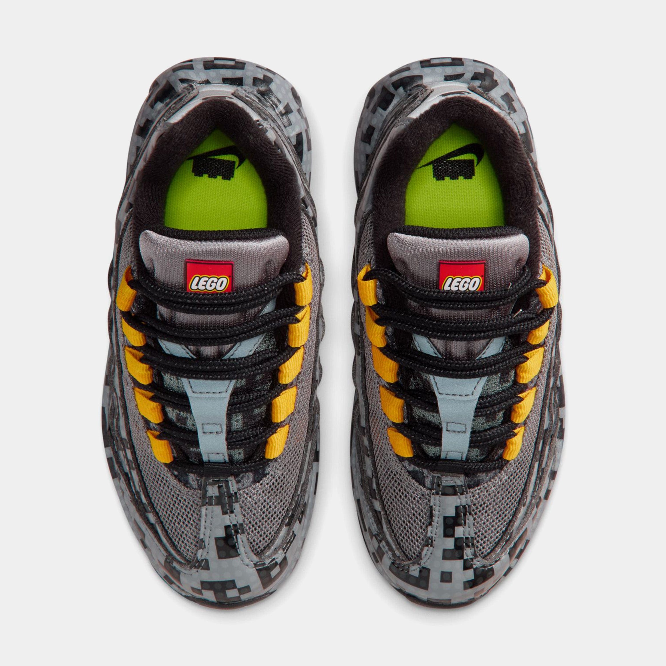 Nike LEGO x Air Max 95 Brick Pixel Preschool Lifestyle Shoes (Smoke Grey/Metallic Silver/Black/University Gold/Volt/Hyper Pink) Free Shipping