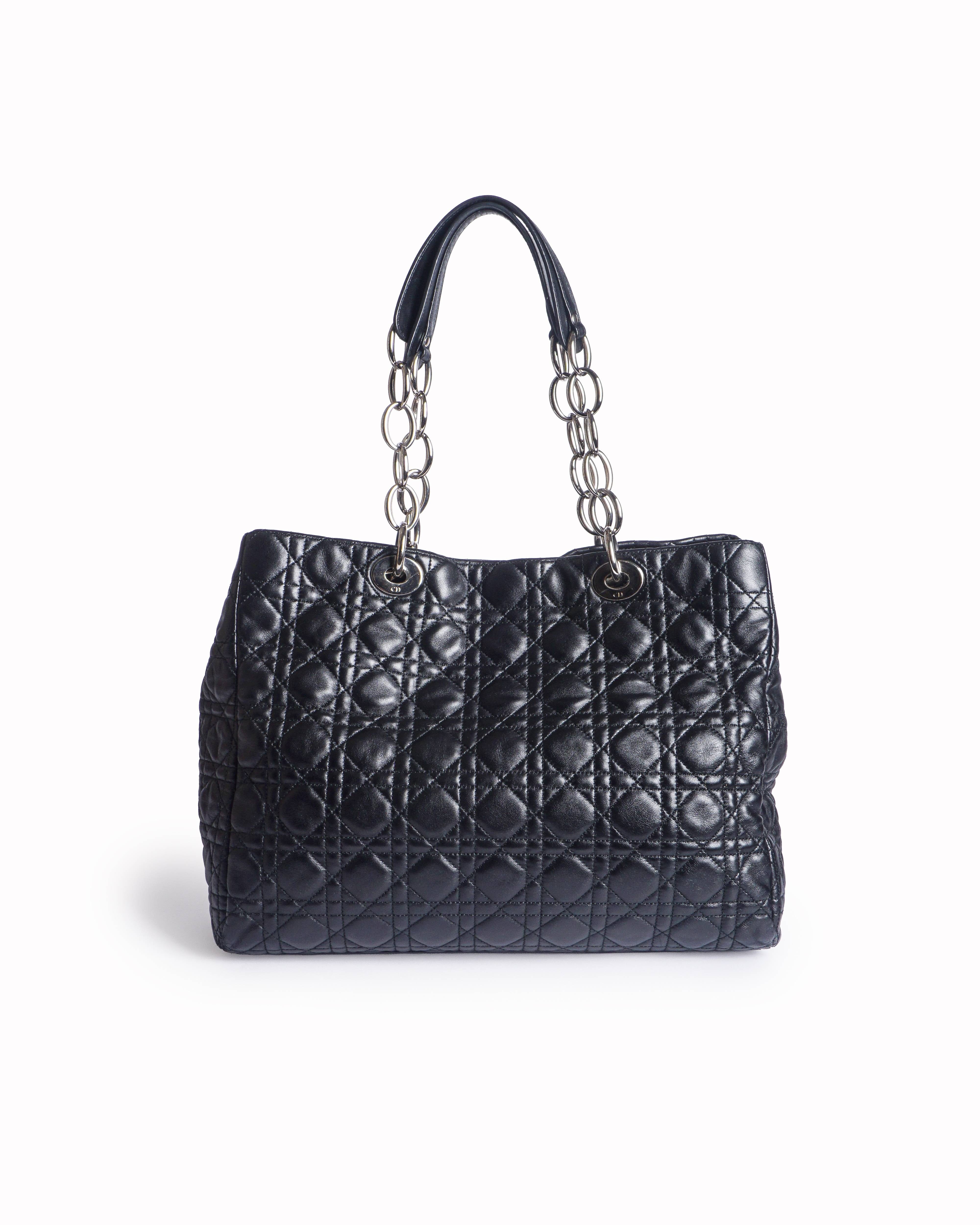 Dior Black Cannage Quilted Lambskin Leather Chain Tote Bag