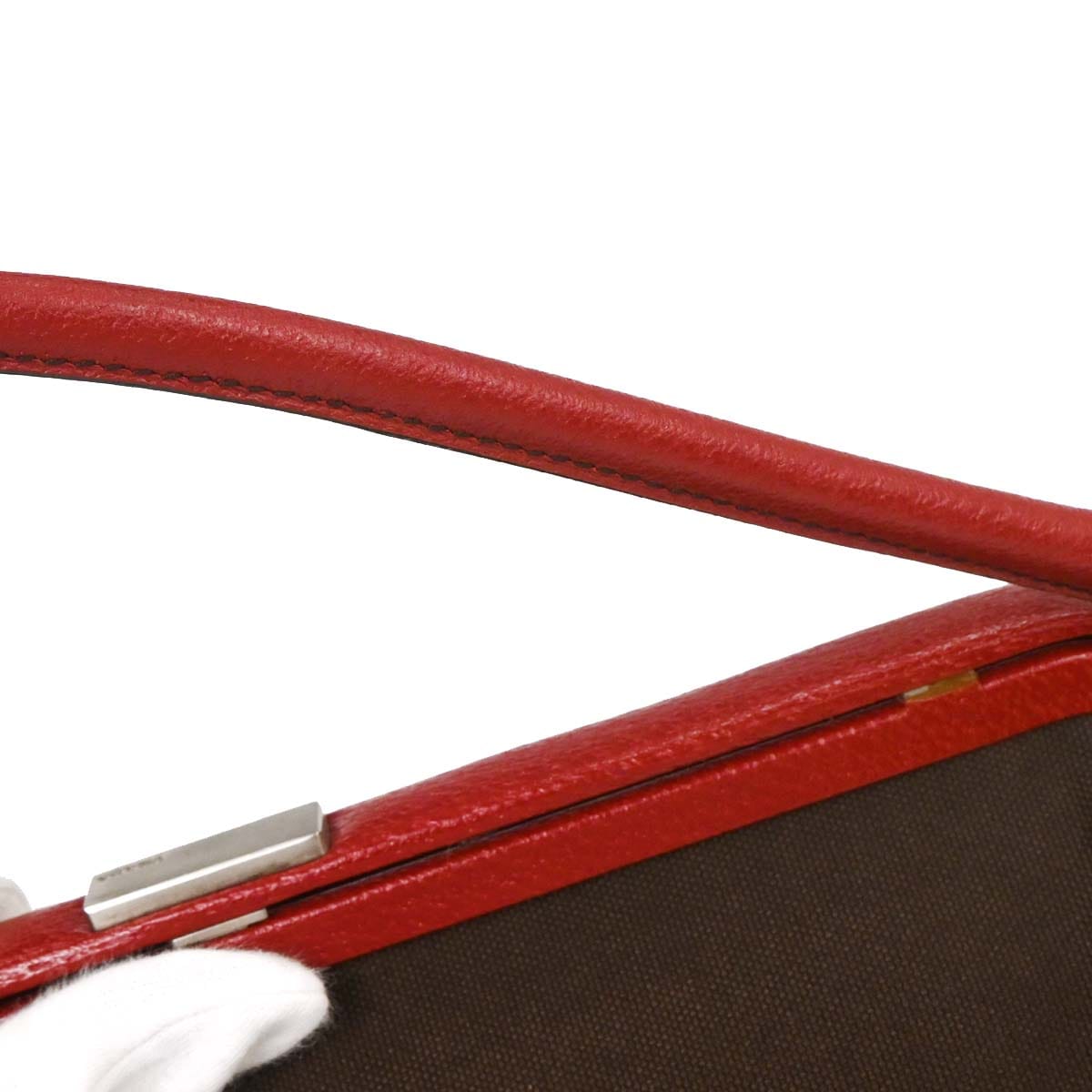 Prada Brown Red Canvas Leather Handbag