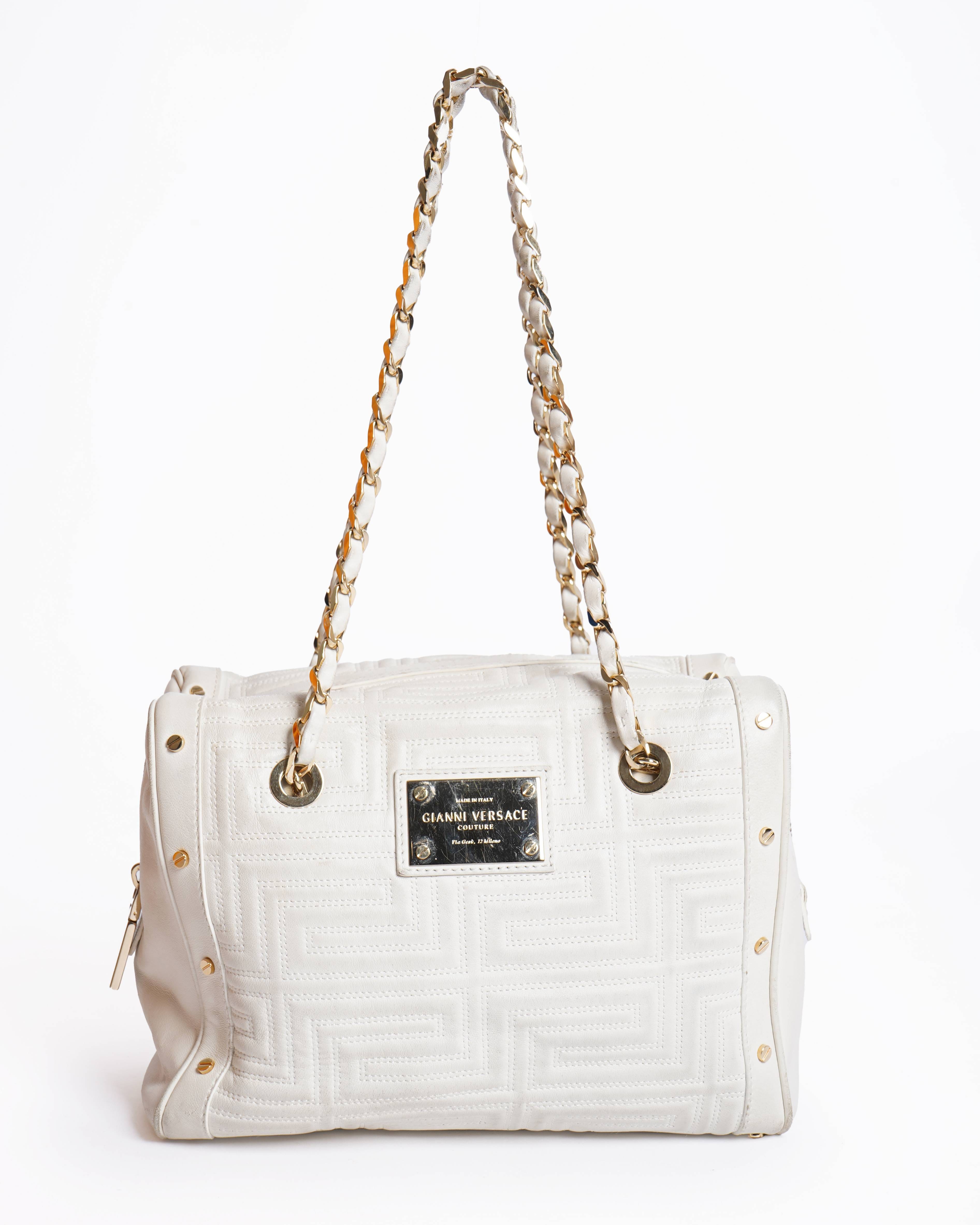 Versace Gianni Versace quilted chain satchel handbag in white