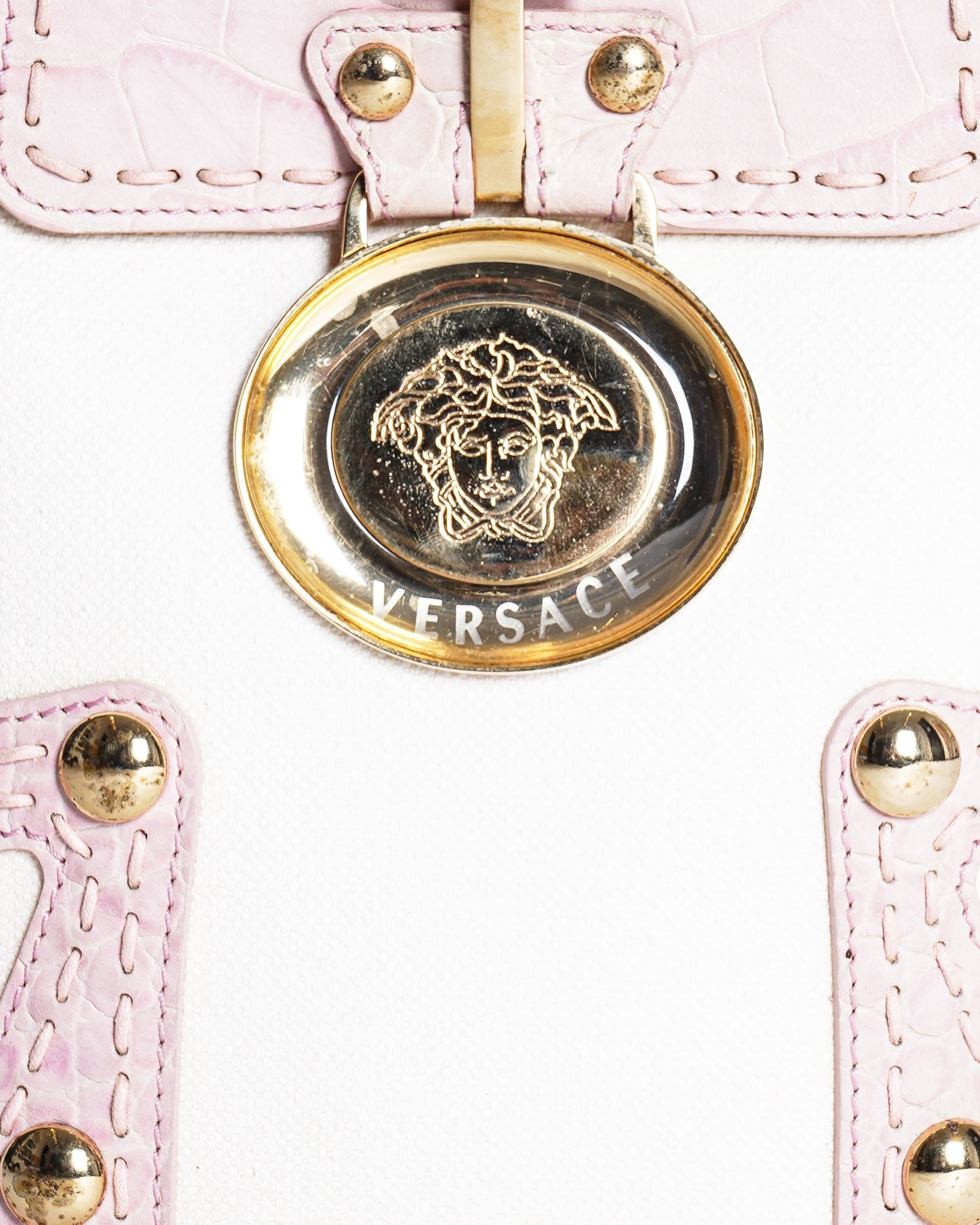 Versace Canvas and Croc - Embossed Leather Medusa Handbag