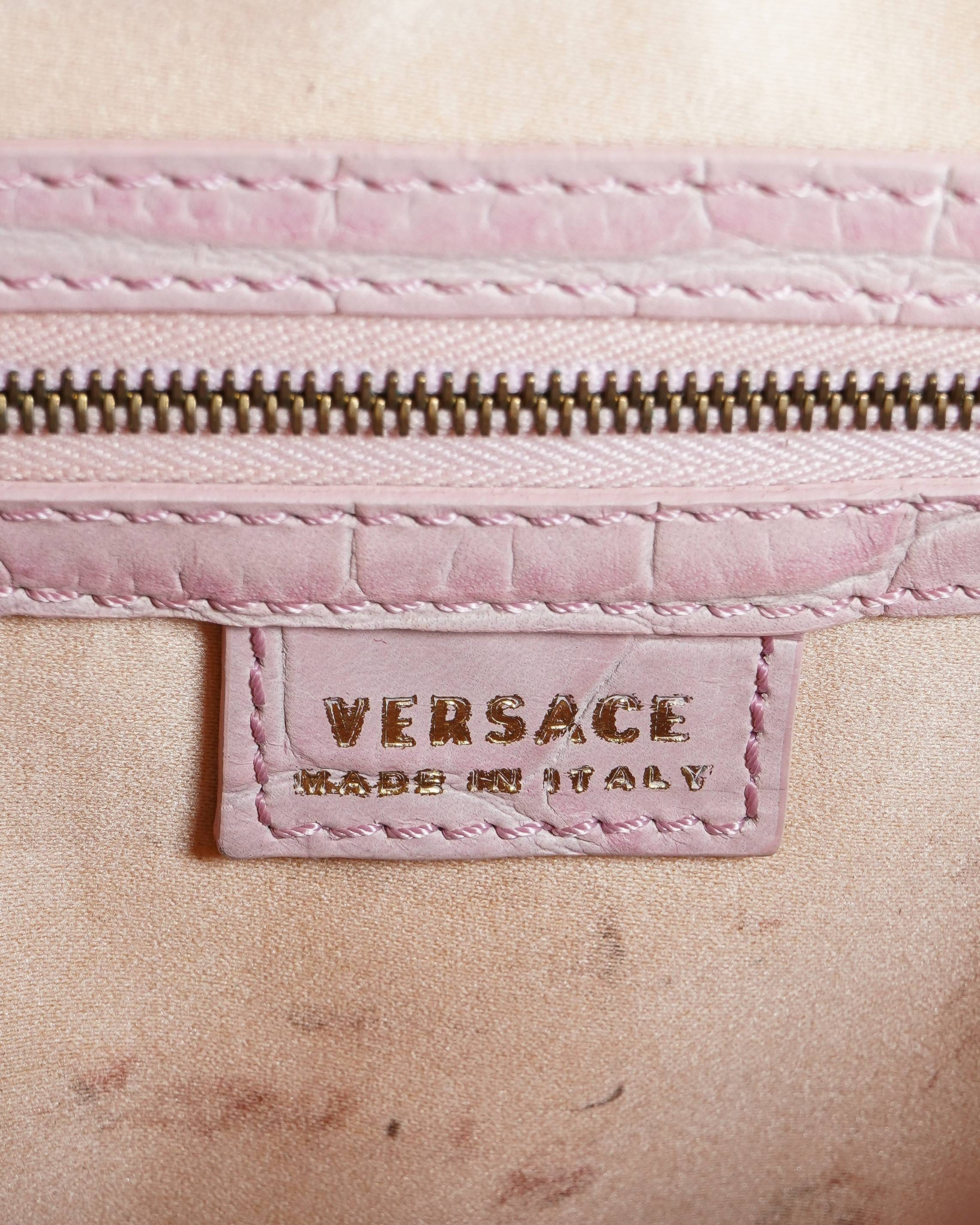Versace Canvas and Croc - Embossed Leather Medusa Handbag