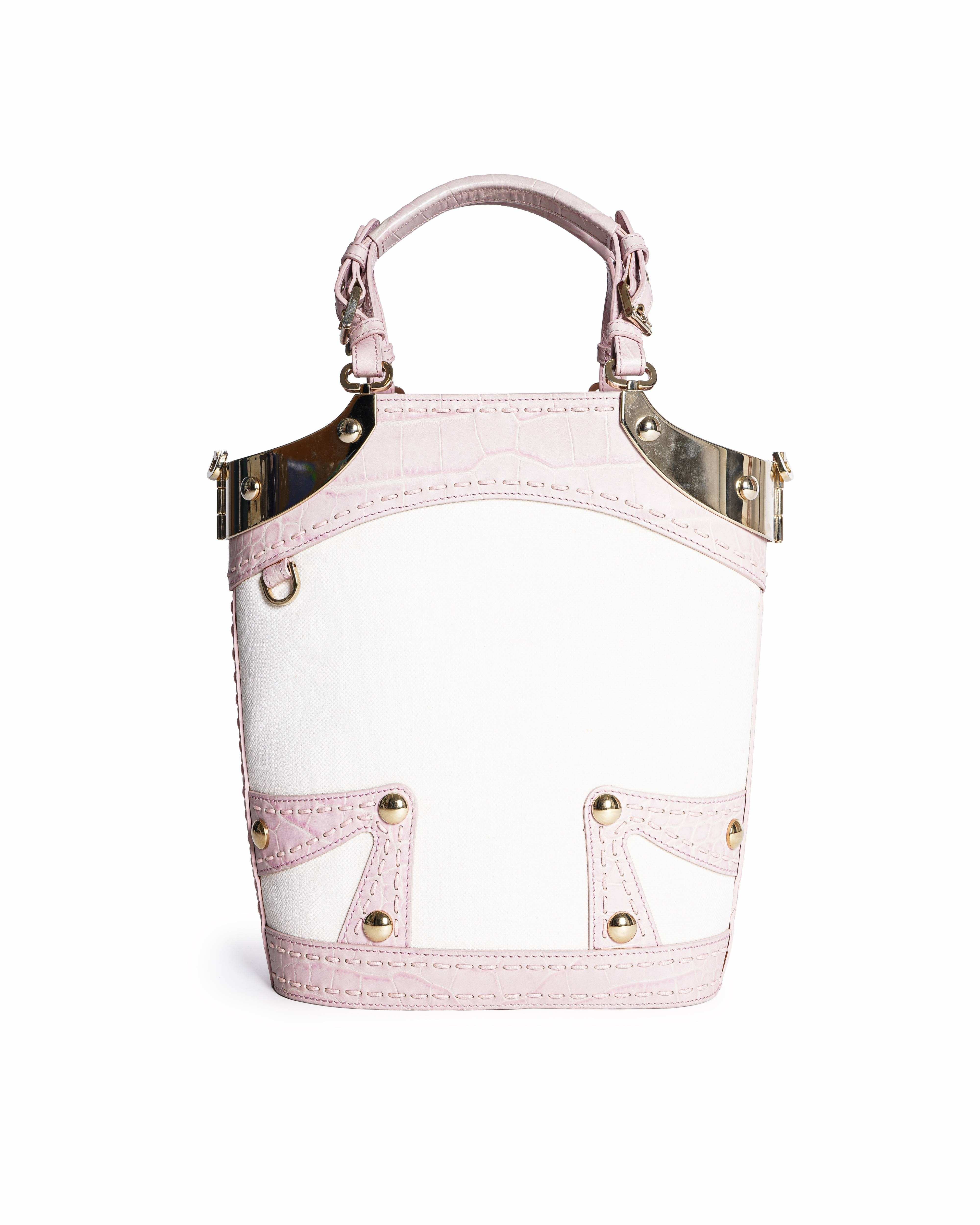 Versace Canvas and Croc - Embossed Leather Medusa Handbag