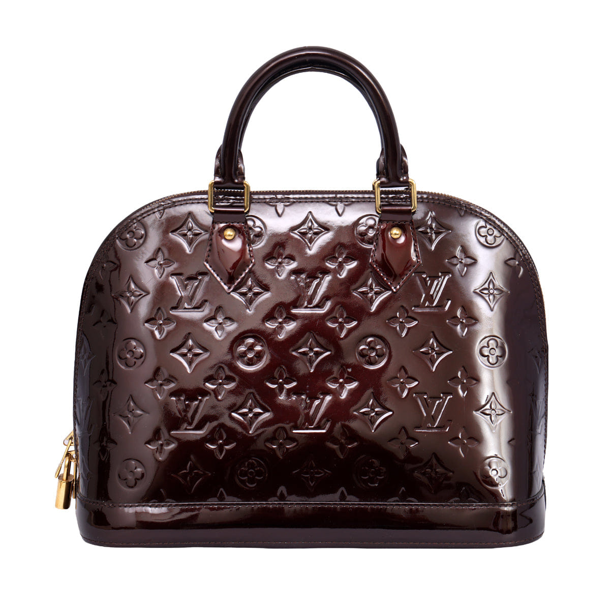 LOUIS VUITTON AMARANTE ALMA PM PATENT LEATHER HANDBAG