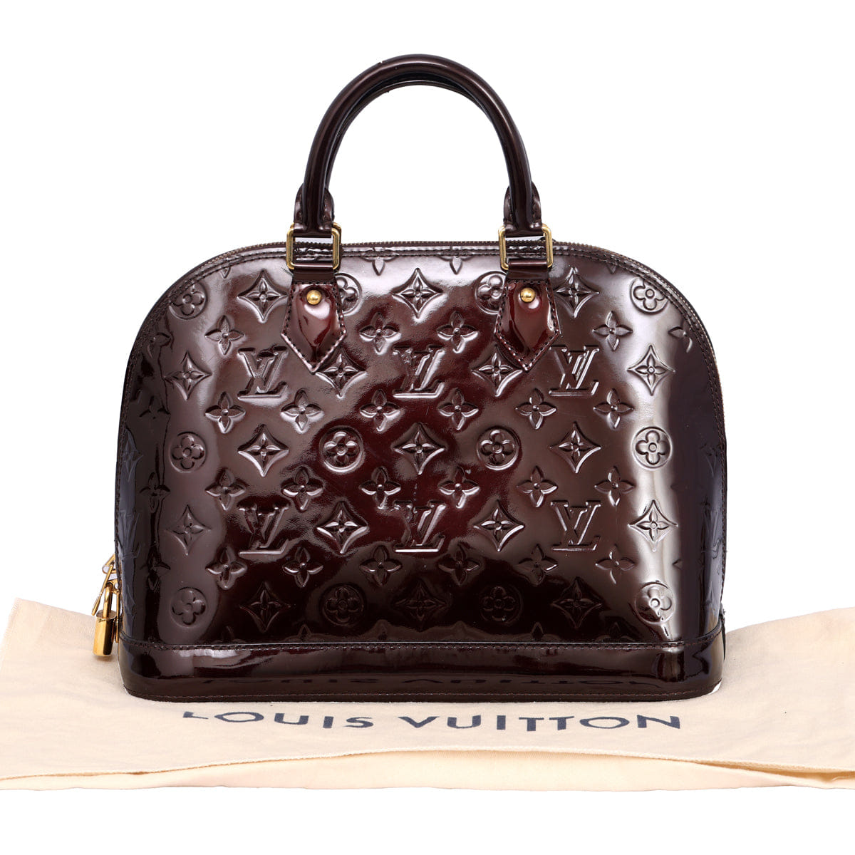 LOUIS VUITTON AMARANTE ALMA PM PATENT LEATHER HANDBAG