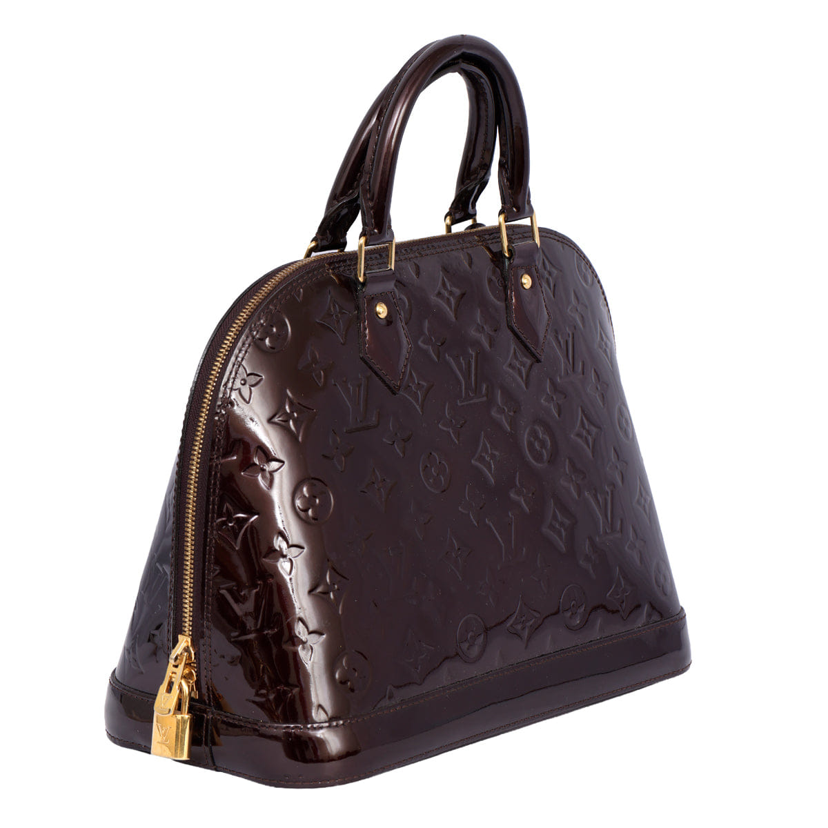LOUIS VUITTON AMARANTE ALMA PM PATENT LEATHER HANDBAG