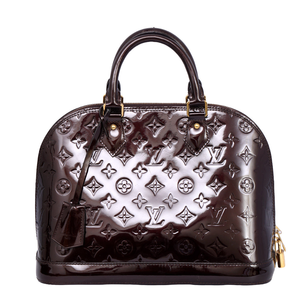 LOUIS VUITTON AMARANTE ALMA PM PATENT LEATHER HANDBAG