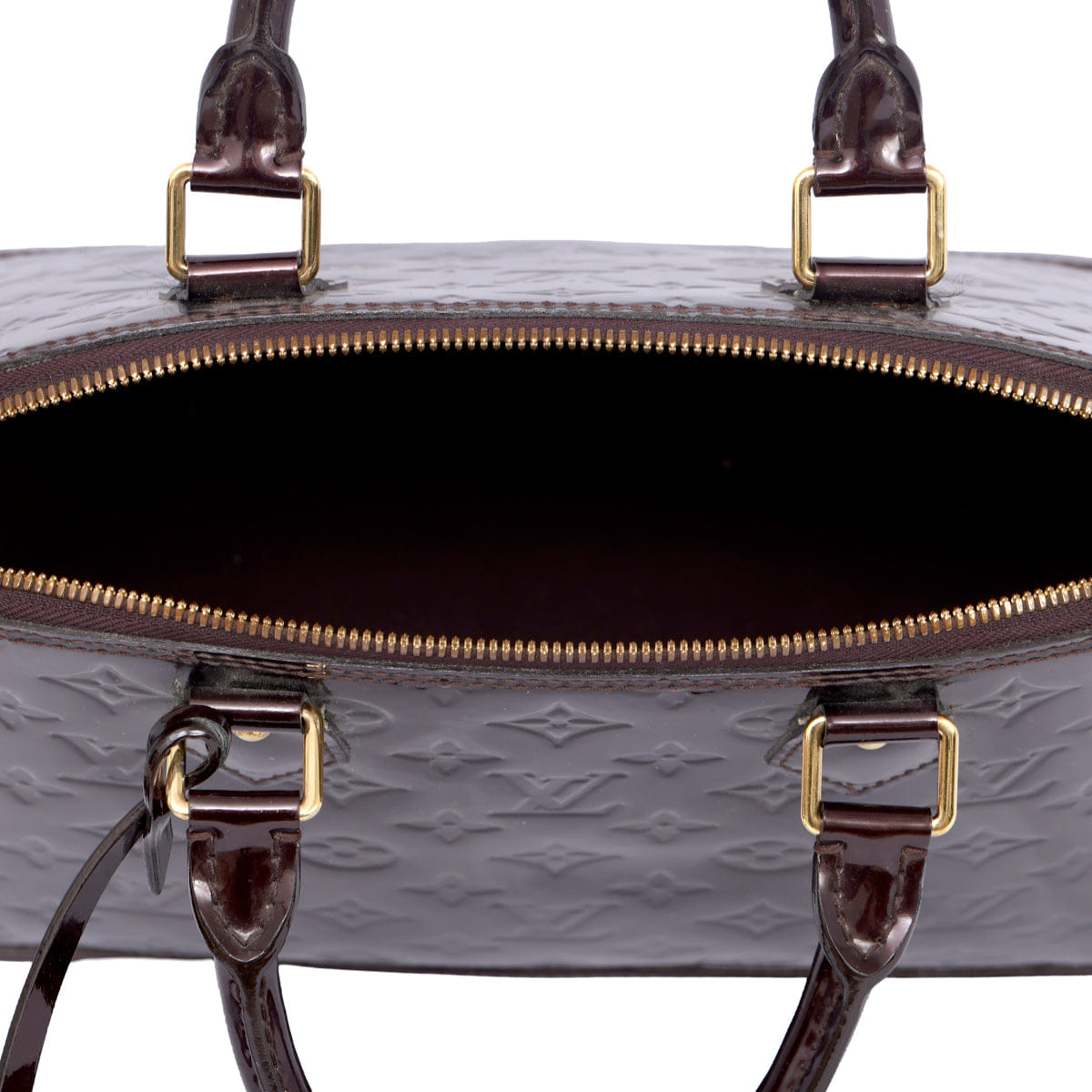 LOUIS VUITTON AMARANTE ALMA PM PATENT LEATHER HANDBAG