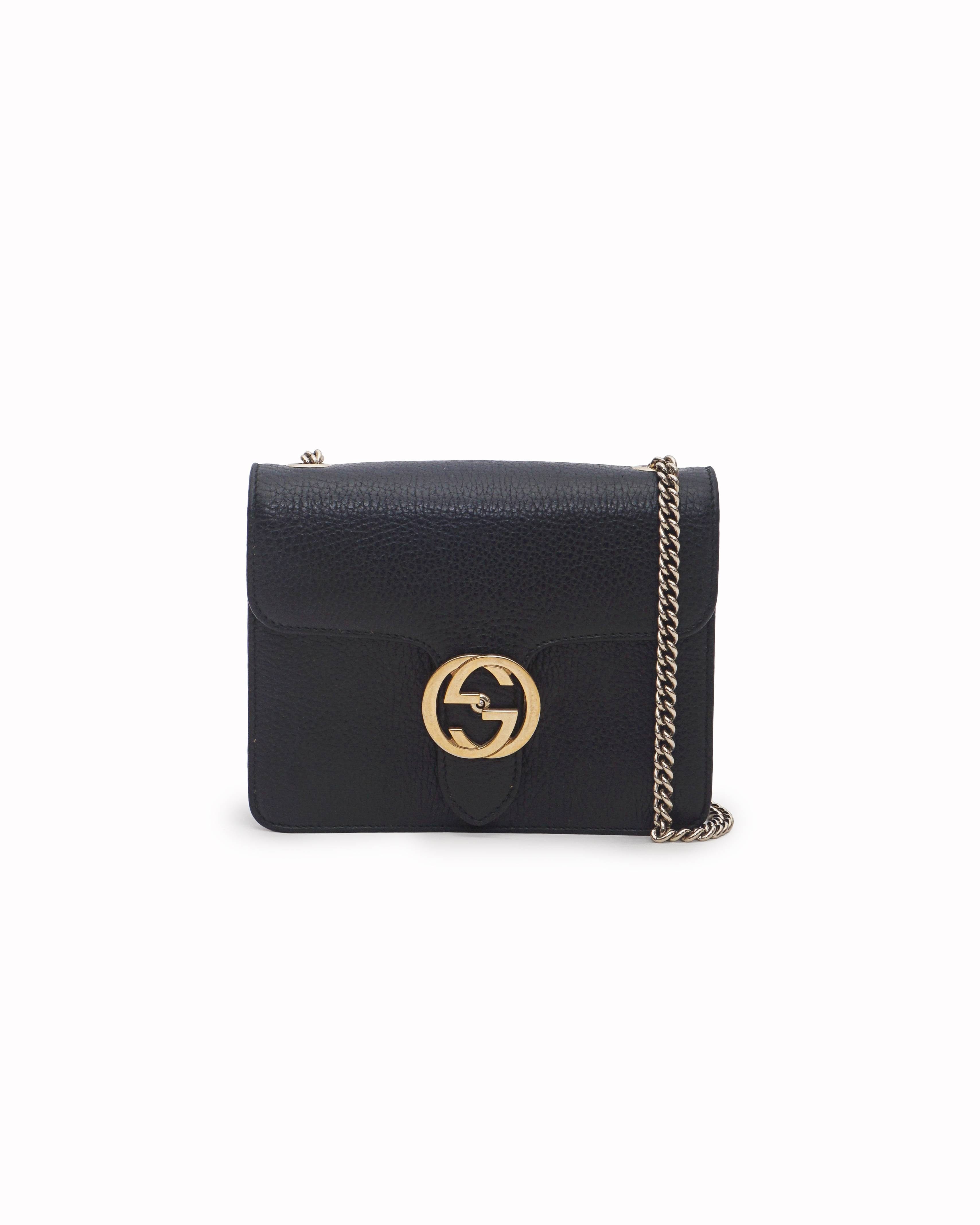 Gucci Black Dollar Calfskin Interlocking G Flap Crossbody Bag