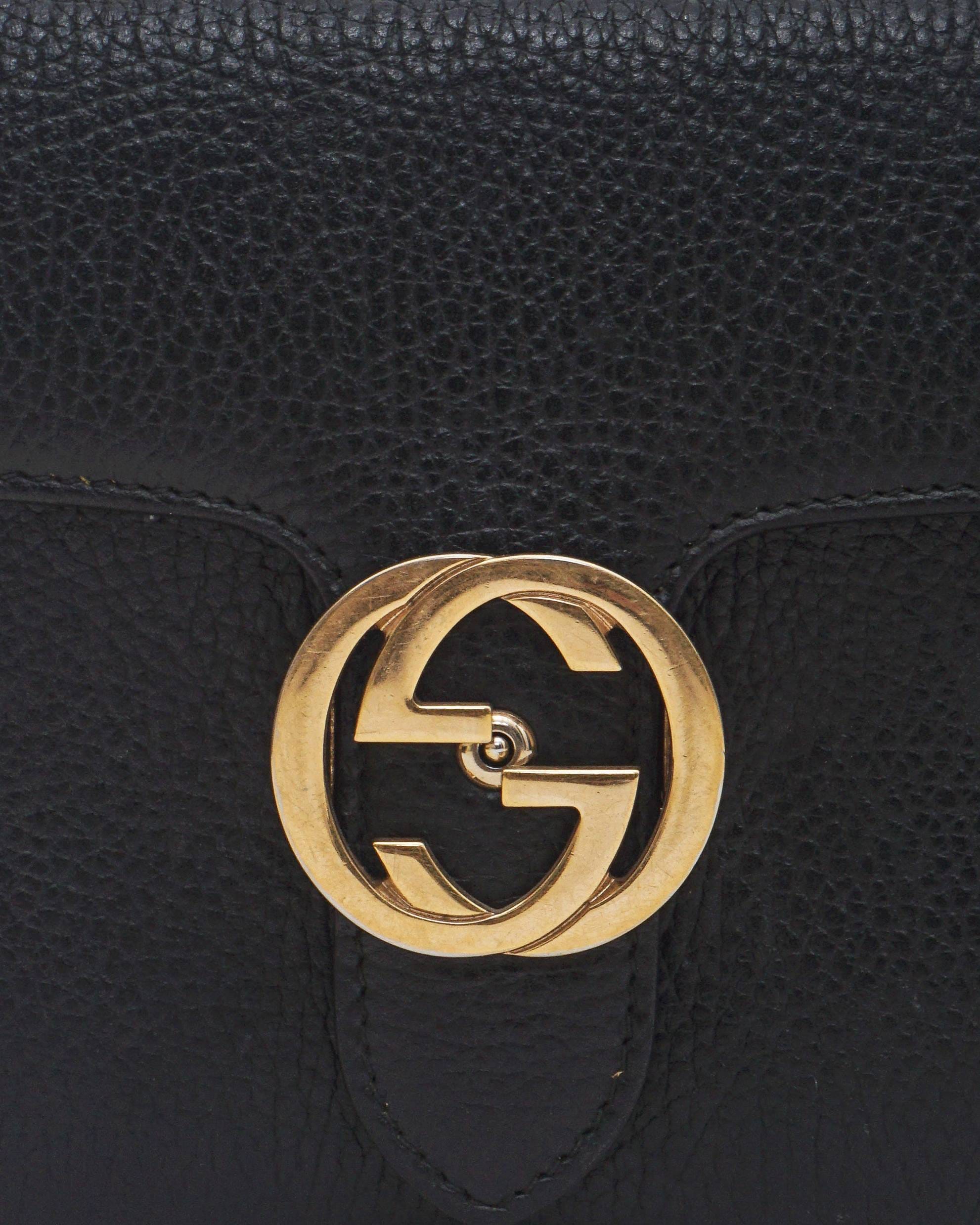 Gucci Black Dollar Calfskin Interlocking G Flap Crossbody Bag
