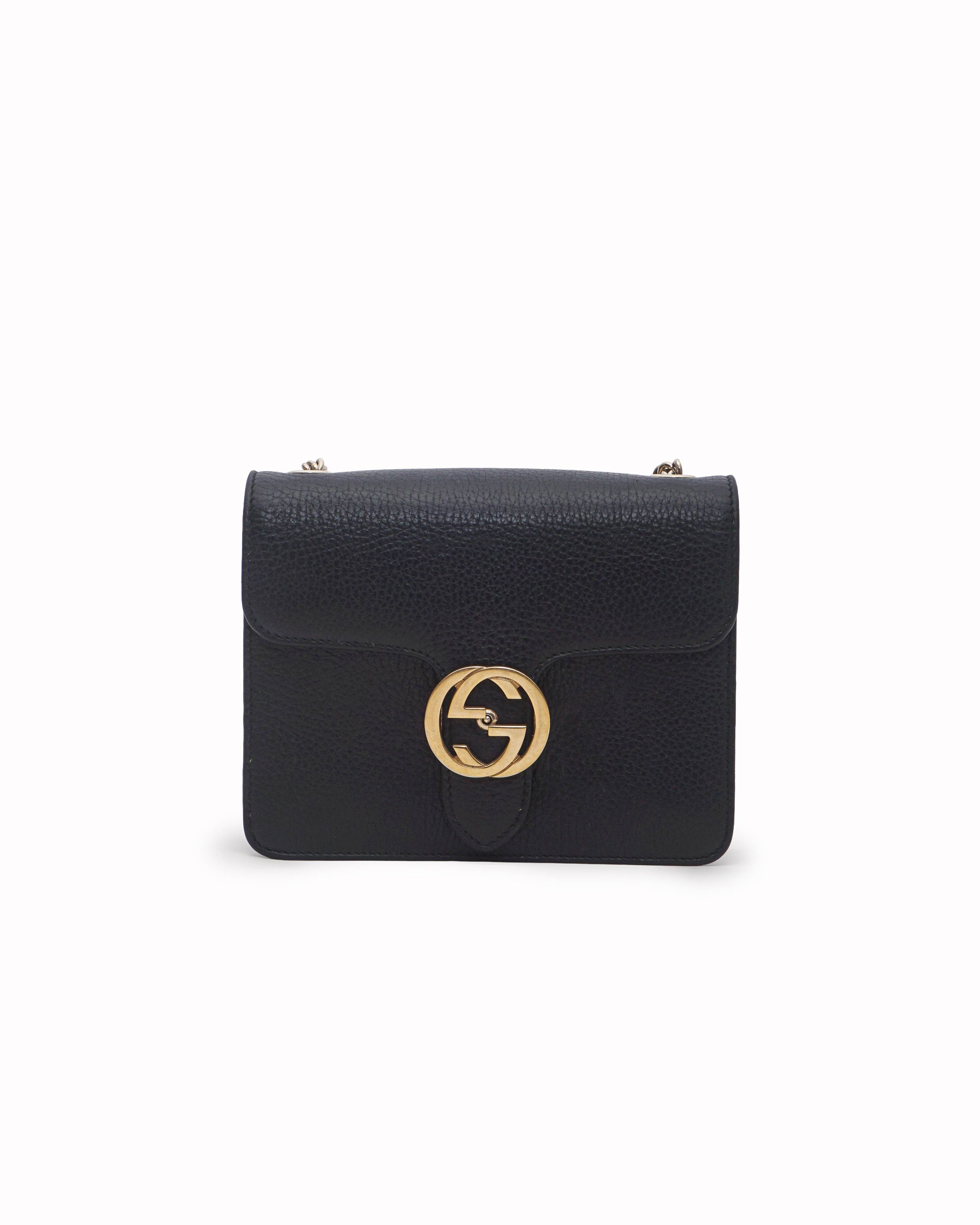 Gucci Black Dollar Calfskin Interlocking G Flap Crossbody Bag