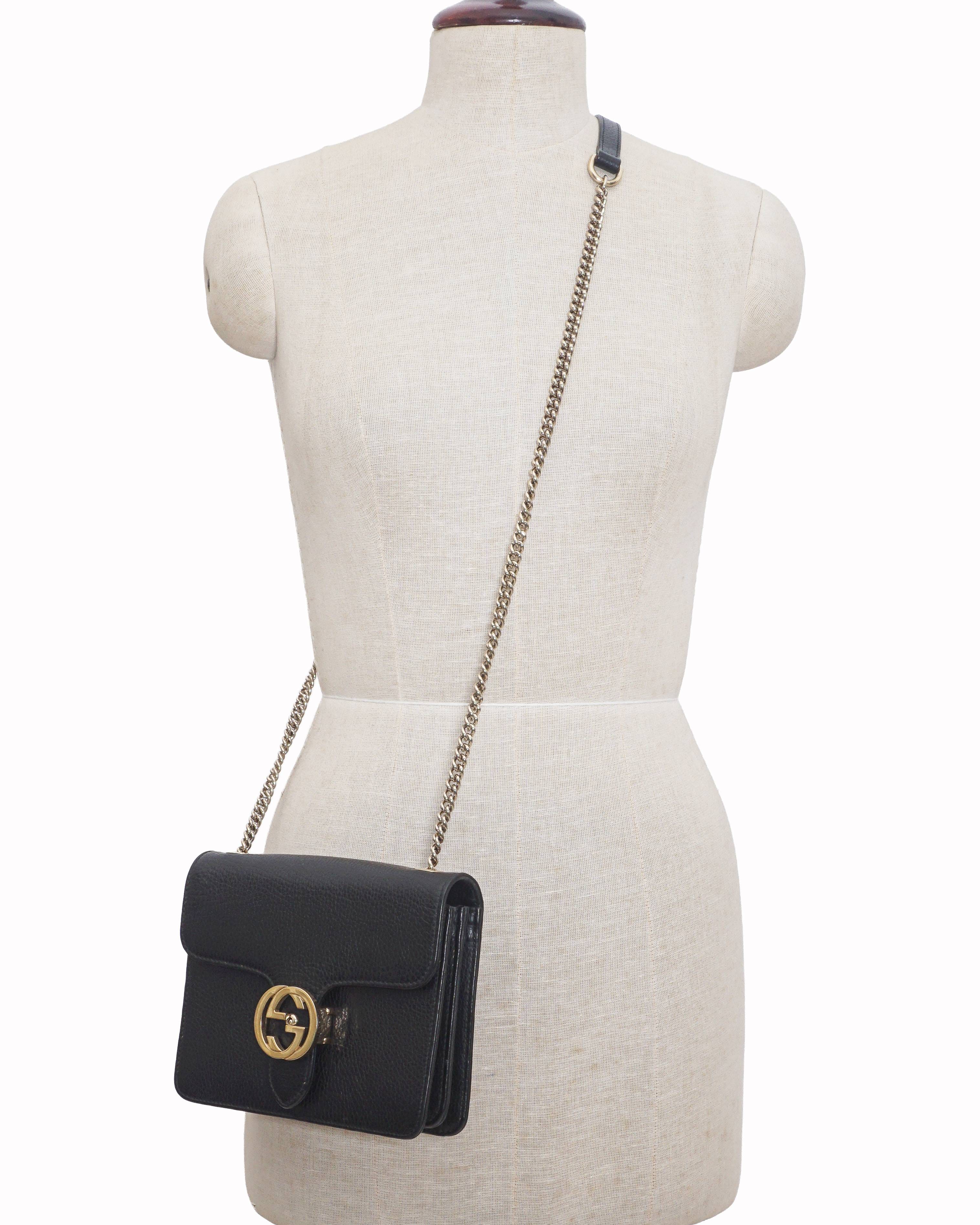 Gucci Black Dollar Calfskin Interlocking G Flap Crossbody Bag