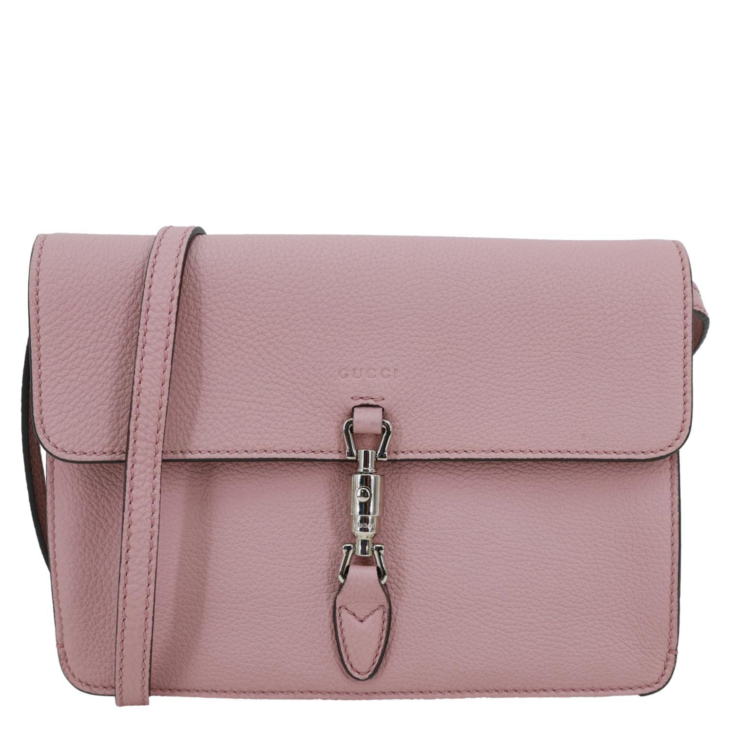 GUCCI Soft Jackie Flap Pebbled Leather Crossbody Bag Pink 364435