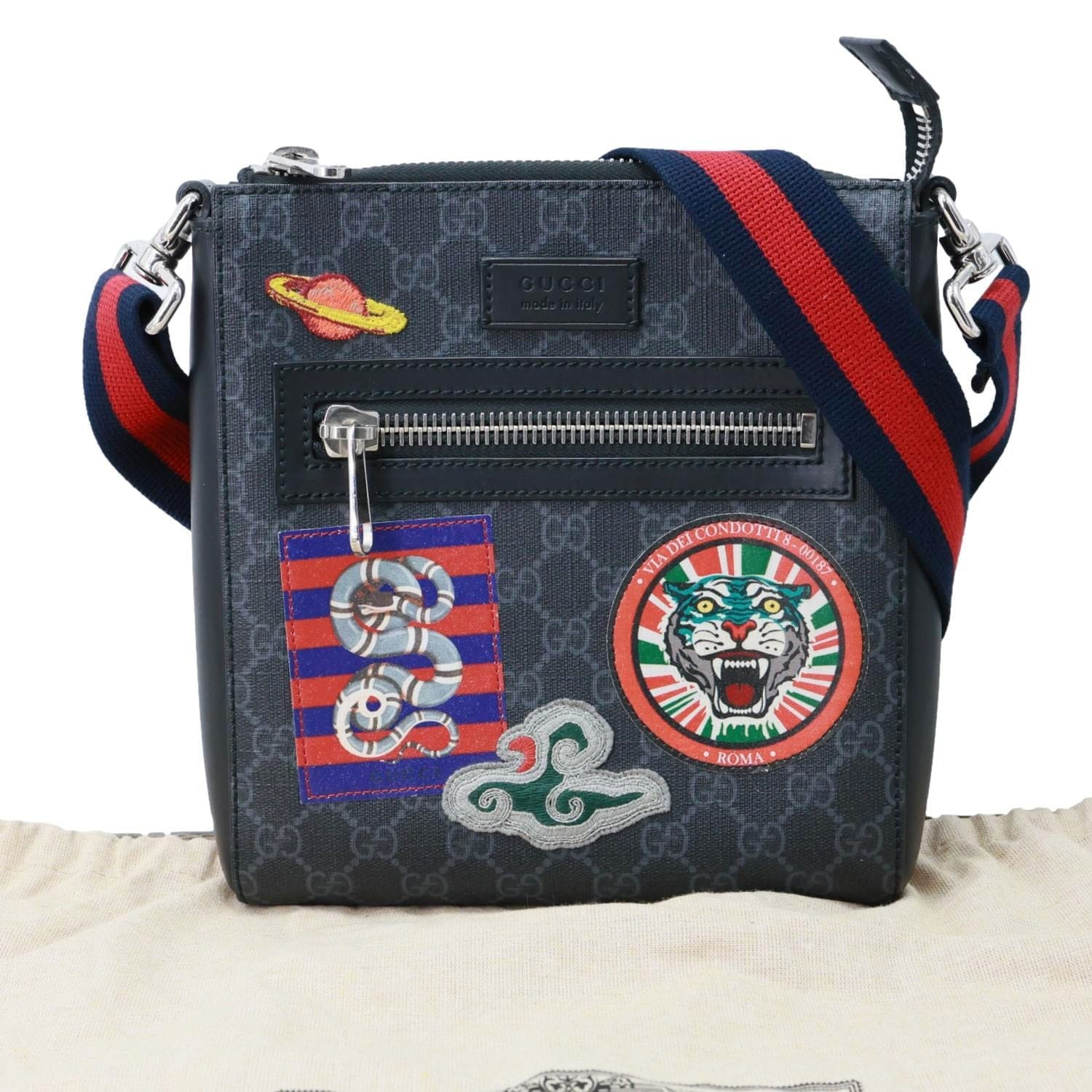 GUCCI Night Courrier GG Supreme Messenger Crossbody Bag Black