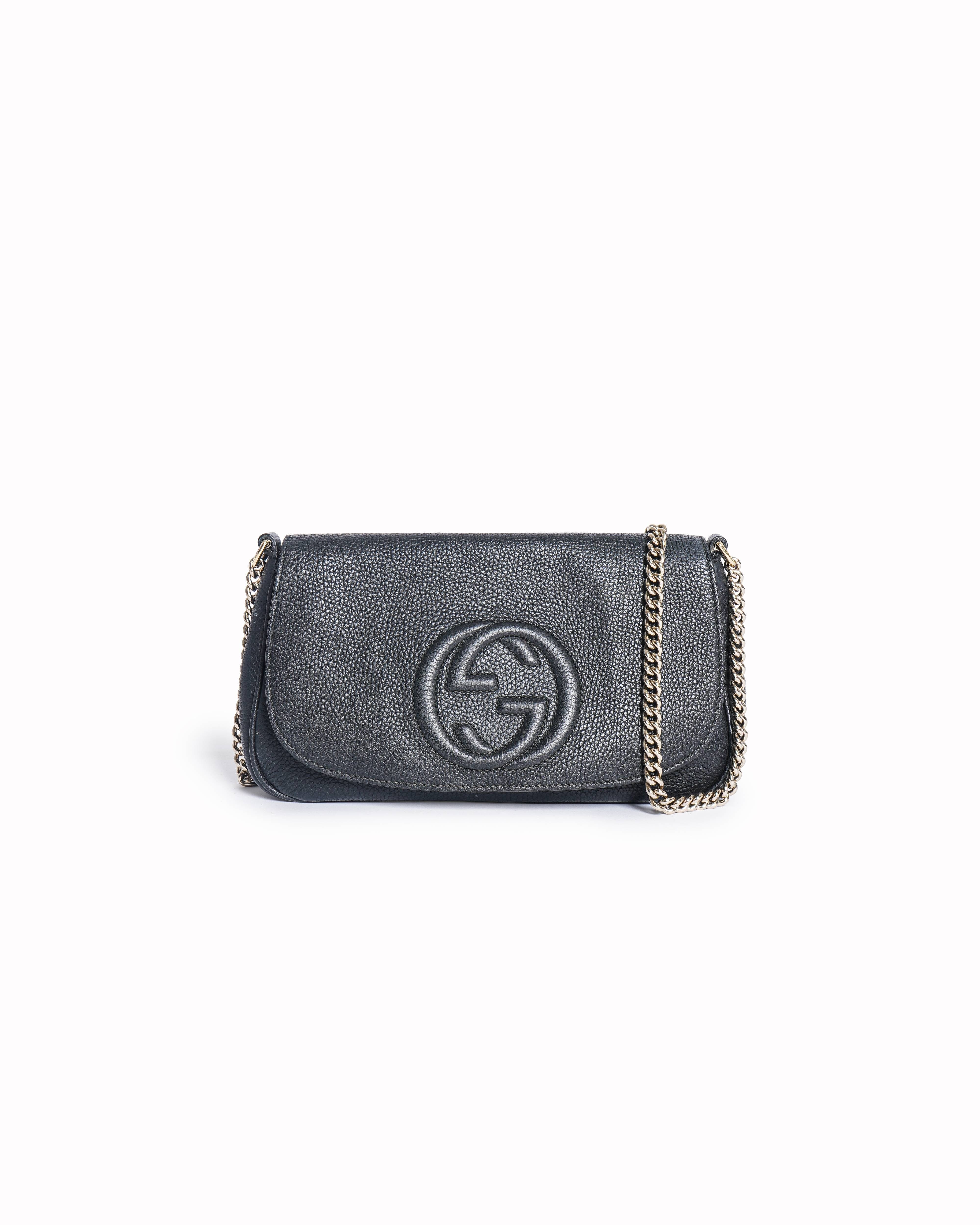 Gucci Soho Pebbled Leather Flap Crossbody Bag
