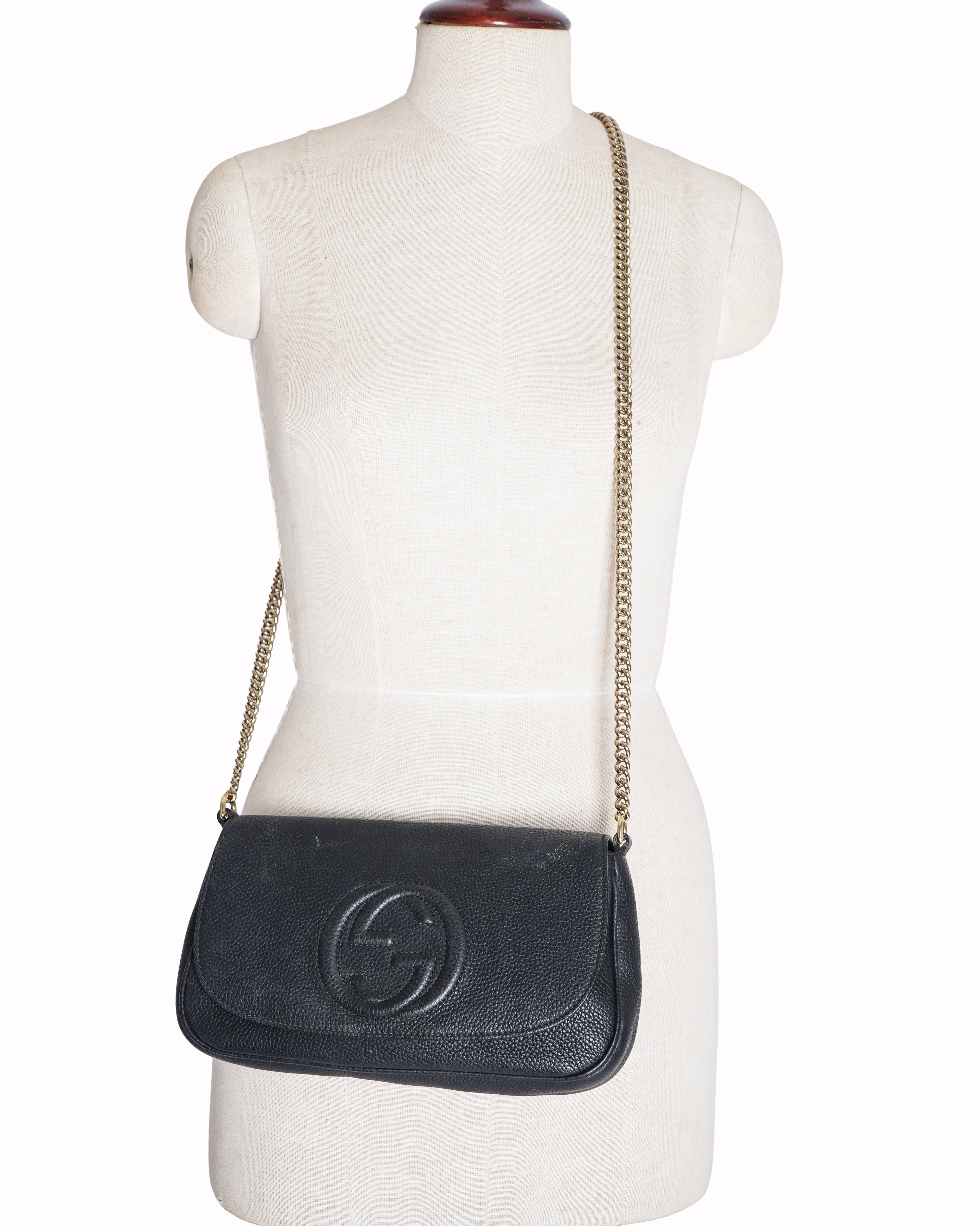 Gucci Soho Pebbled Leather Flap Crossbody Bag