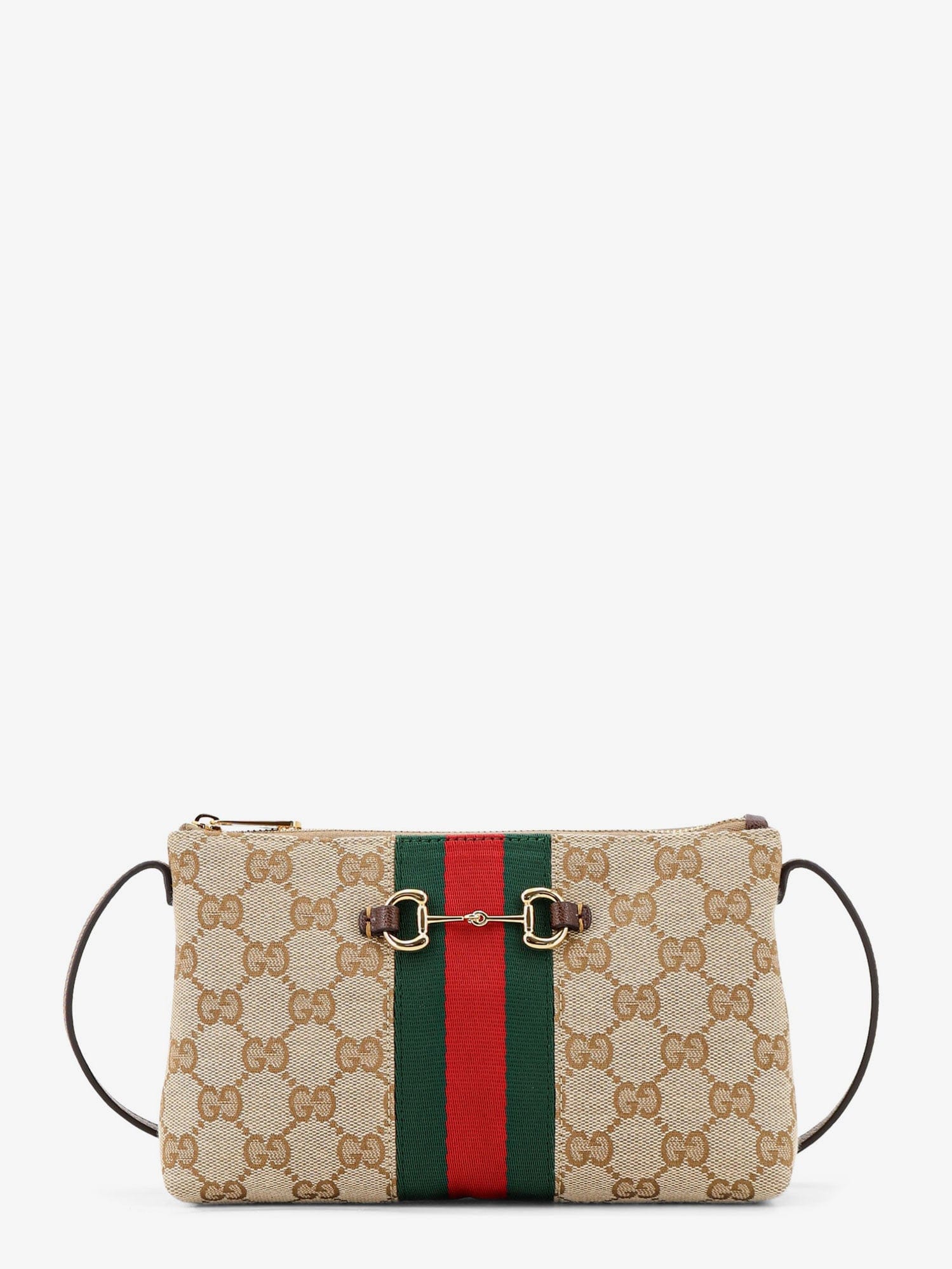 Gucci GG fabric crossbody with Nastro Web detail on the front