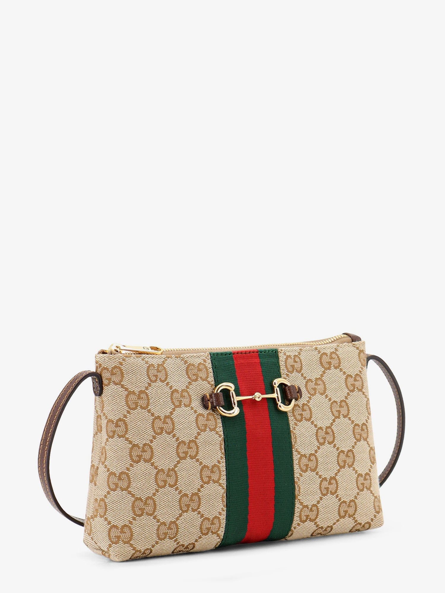 Gucci GG fabric crossbody with Nastro Web detail on the front