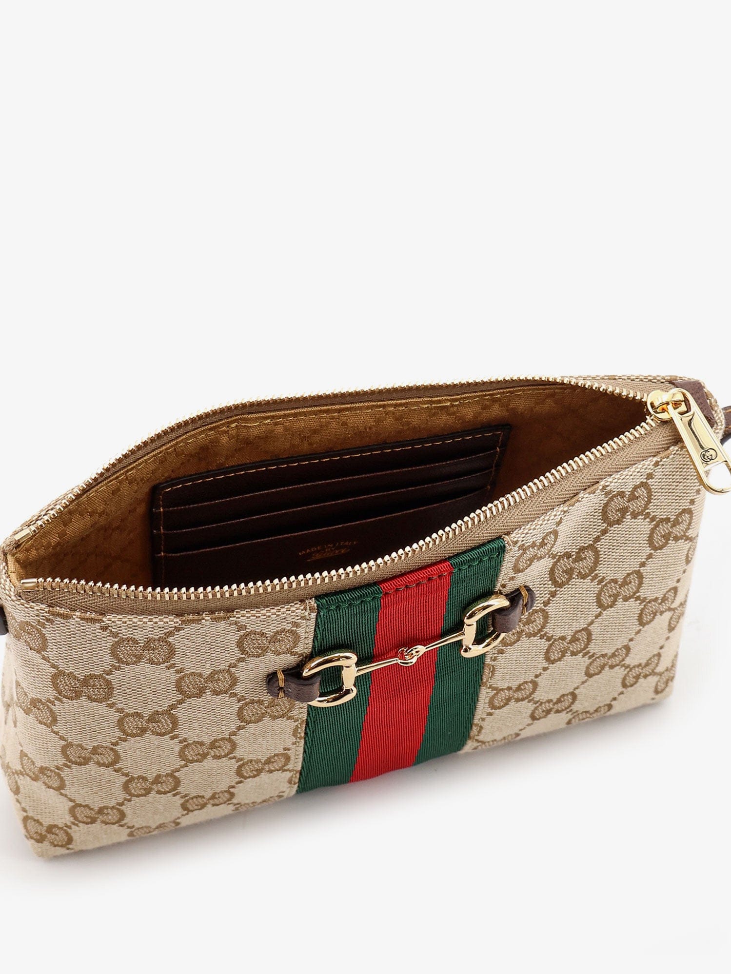 Gucci GG fabric crossbody with Nastro Web detail on the front