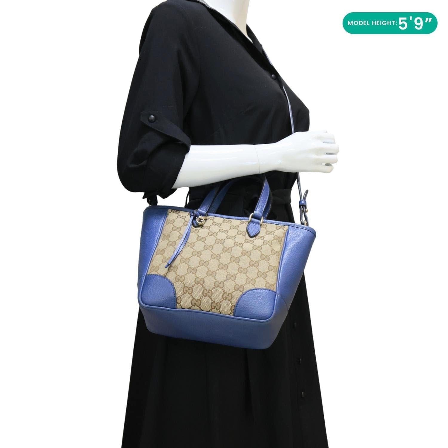 GUCCI Small Bree GG Canvas Leather Tote Crossbody Bag Blue 449241