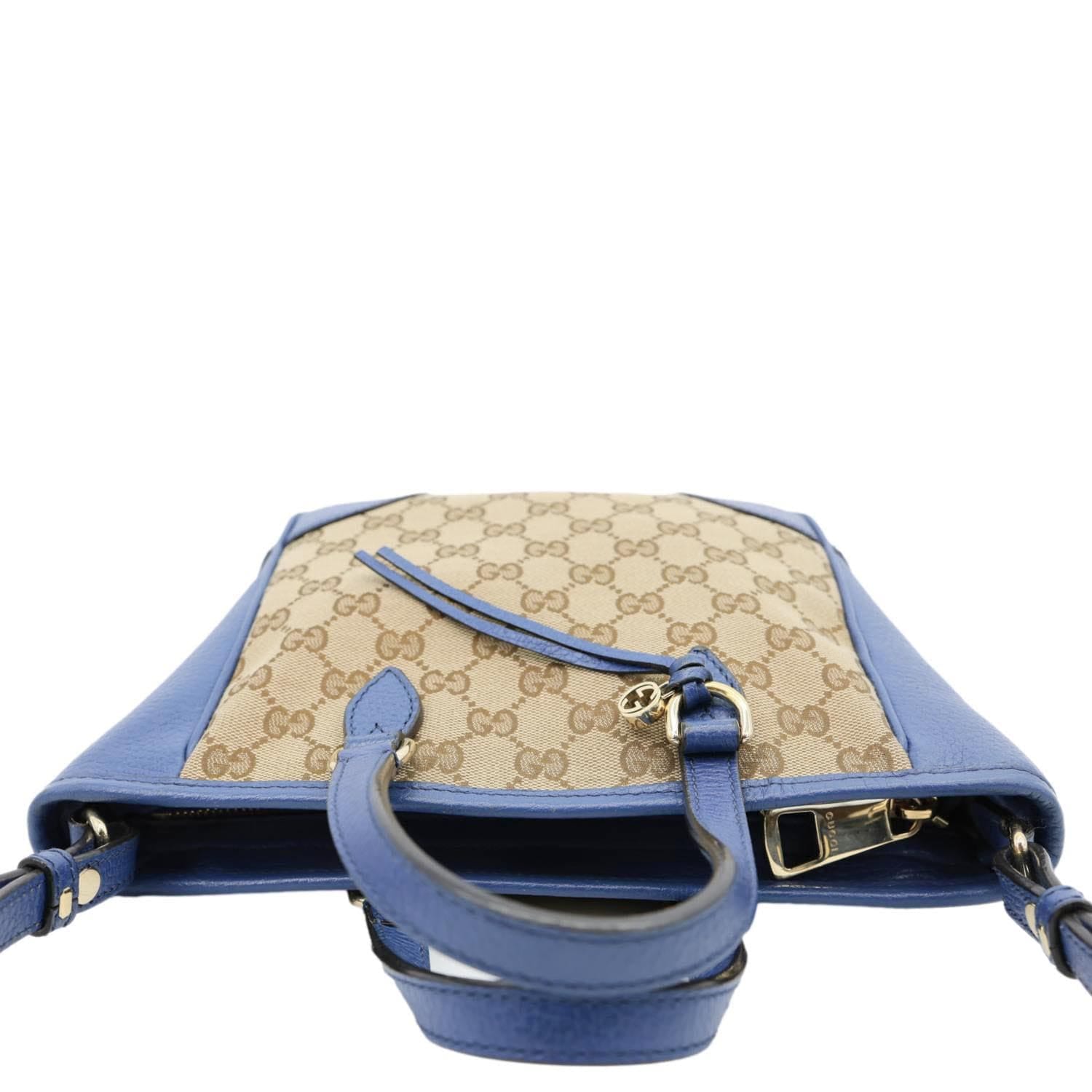 GUCCI Small Bree GG Canvas Leather Tote Crossbody Bag Blue 449241